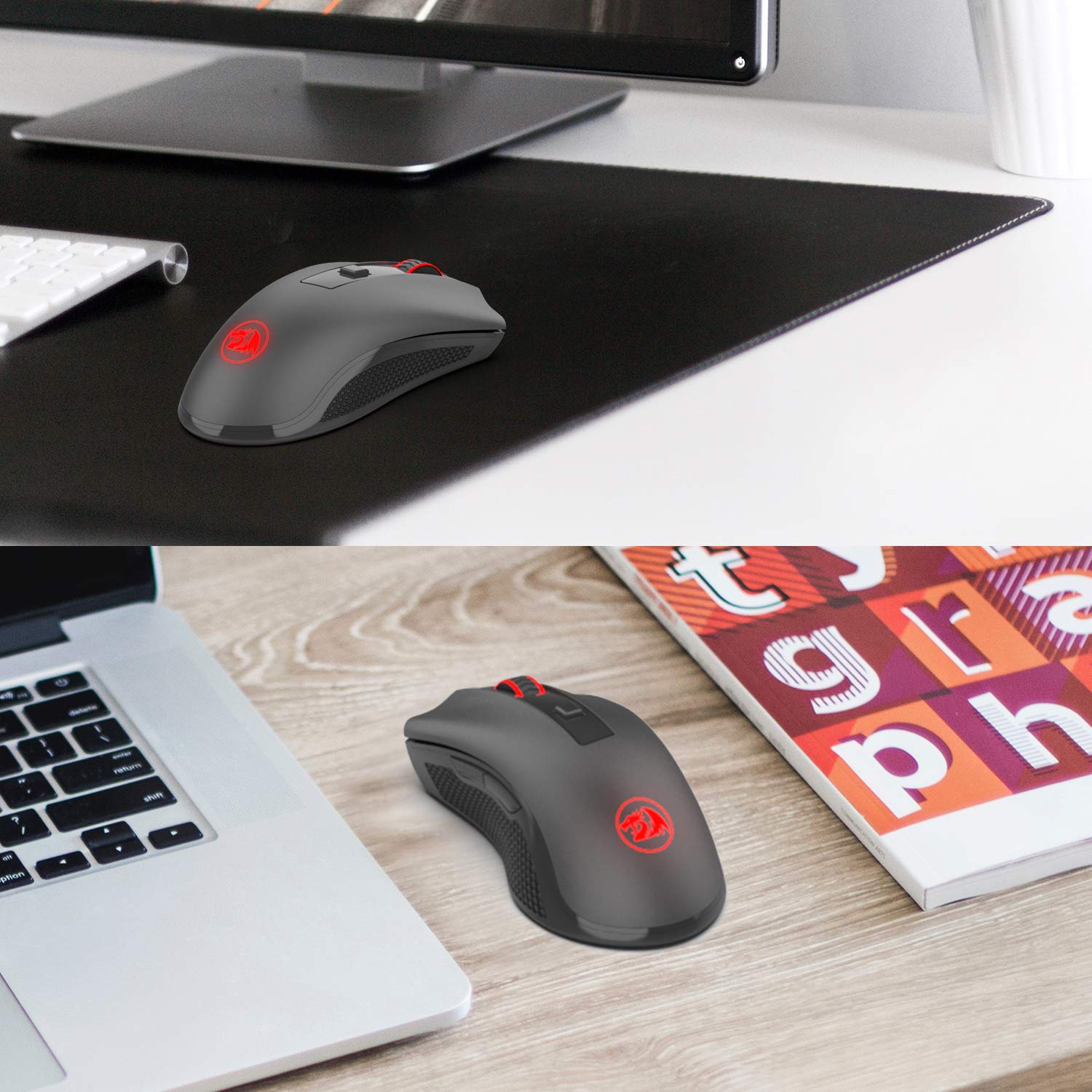 Redragon M652 Optical 2.4G Wireless Mouse with USB Receiver, 2400 DPI Portable Gaming & Office Mice, 5 Adjustable DPI Levels, 6 Buttons for Desktop,