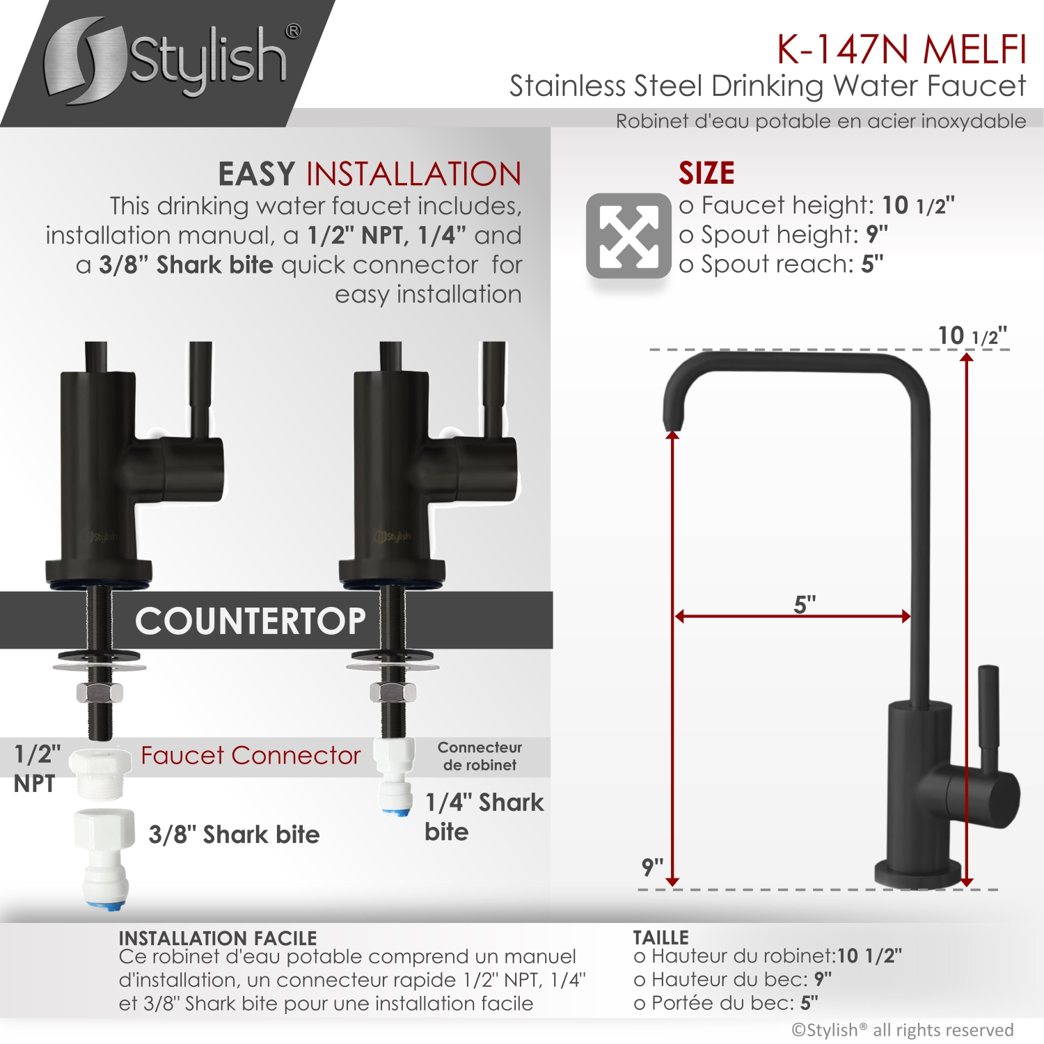 K130NK147N Single Handle Pull Down Kitchen Faucet with Cold Water Tap in Black