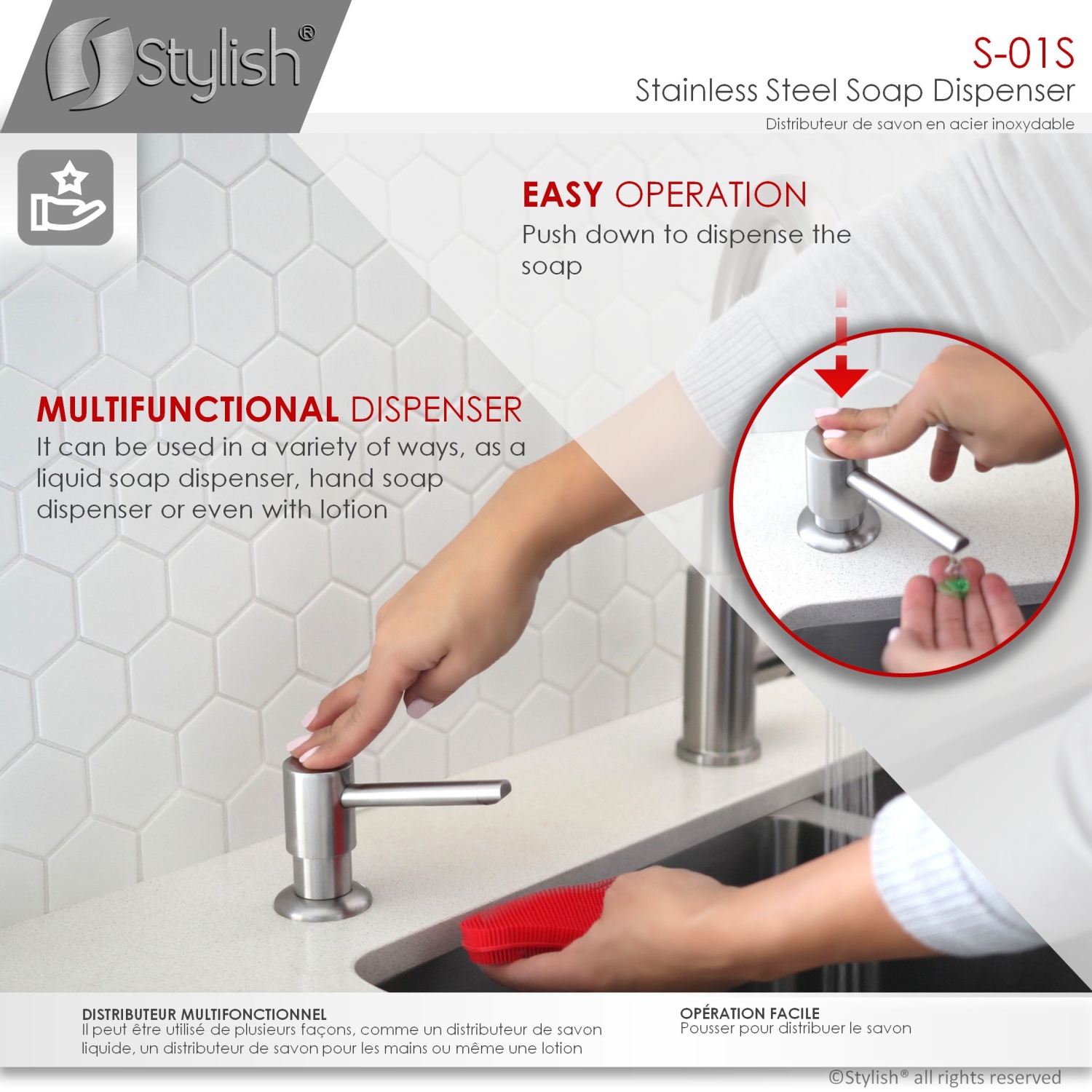 K130SS01S Single Handle Pull Down Kitchen Faucet with Soap Dispenser in Stainless Steel