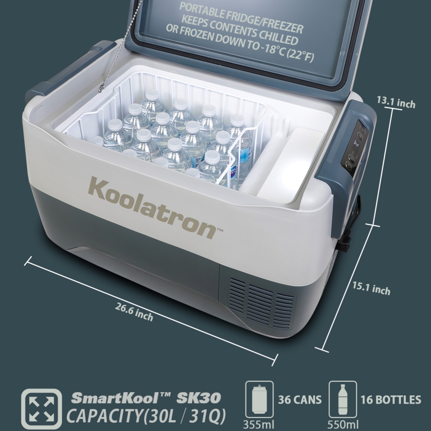 Koolatron – réfrigérateur/congélateur portatif 12 volts avec Bluetooth 31 pintes, cordons 12 V c.c./110 V c.a., gris
