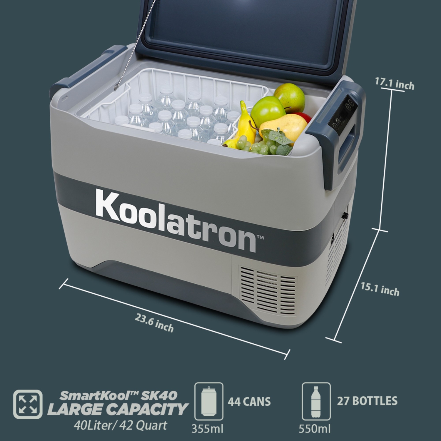 Koolatron 12 Volt Portable Freezer/Refrigerator w/ Bluetooth 42 qt, 12V DC/110V AC Cords, Gray
