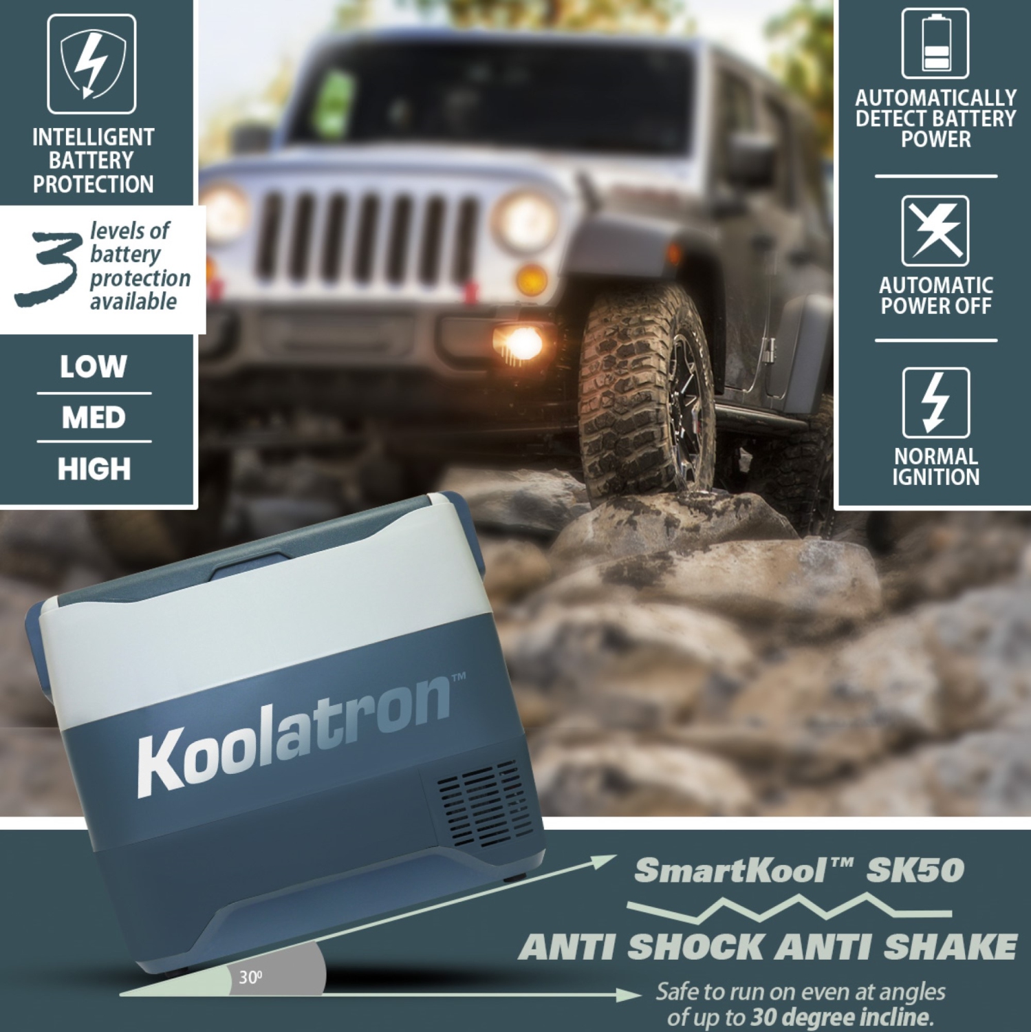 Koolatron 12 Volt Portable Freezer/Refrigerator w/ Bluetooth 54 qt, 12V DC/110V AC Cords, Gray