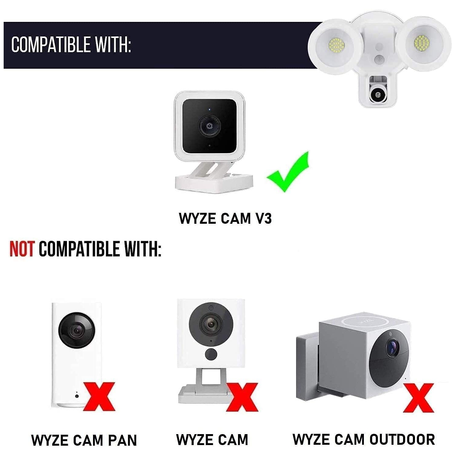 Projecteur intelligent filaire Wasserstein 3-en-1, chargeur et support compatible avec Wyze Cam V3, 2000 lumens - avec détecteur de mouvement et