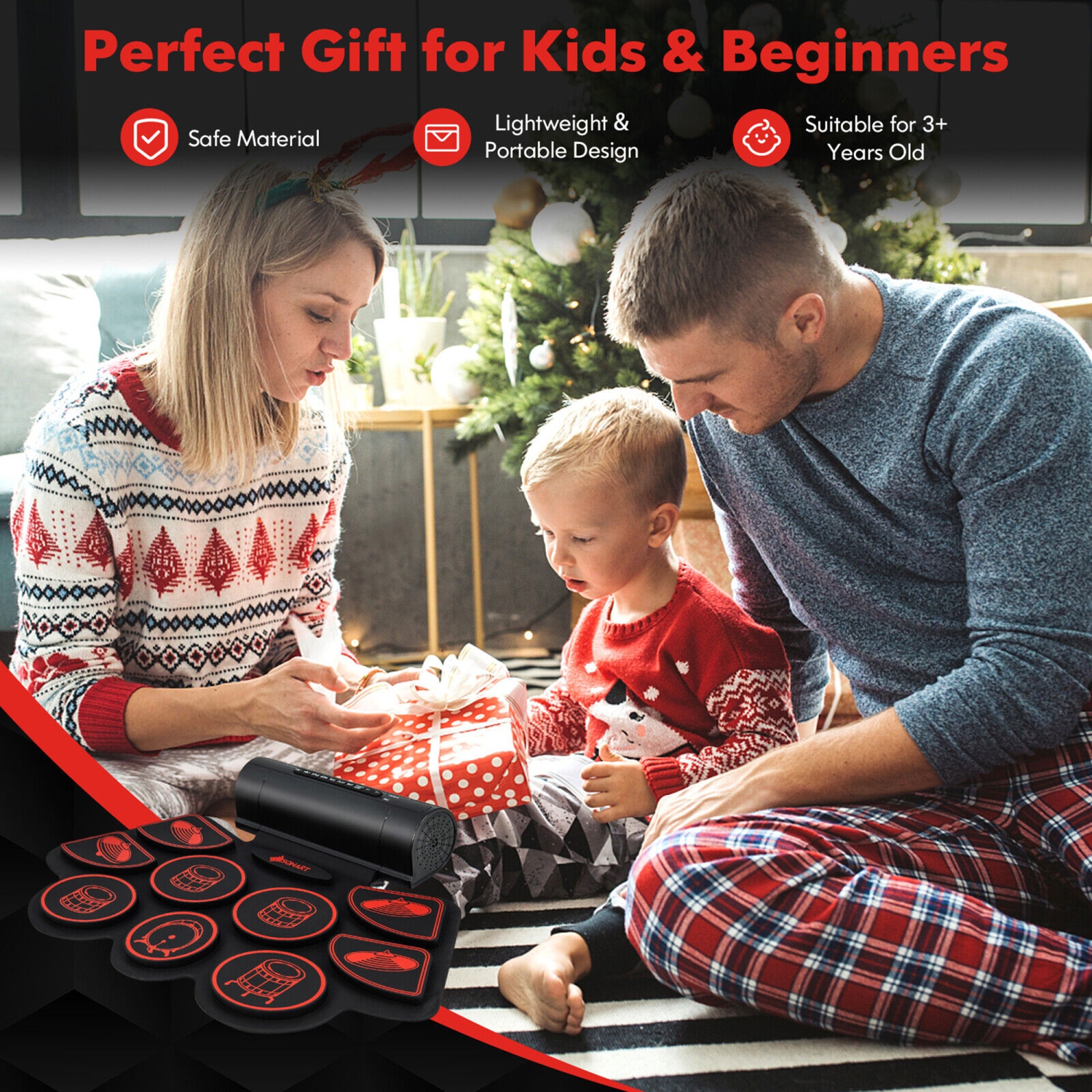 Gymax 9 Pads Electronic Drum Set Roll Up Drum Kit w/ MIDI & Dual Stereo Speakers