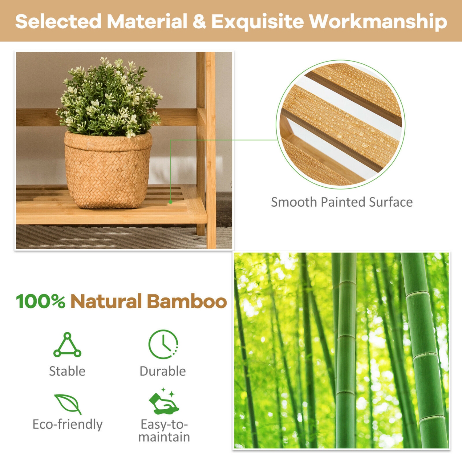 Gymax 4-Tier Bookshelf Bamboo Ladder Shelf Bathroom Shelves Storage Plant Stand Rack
