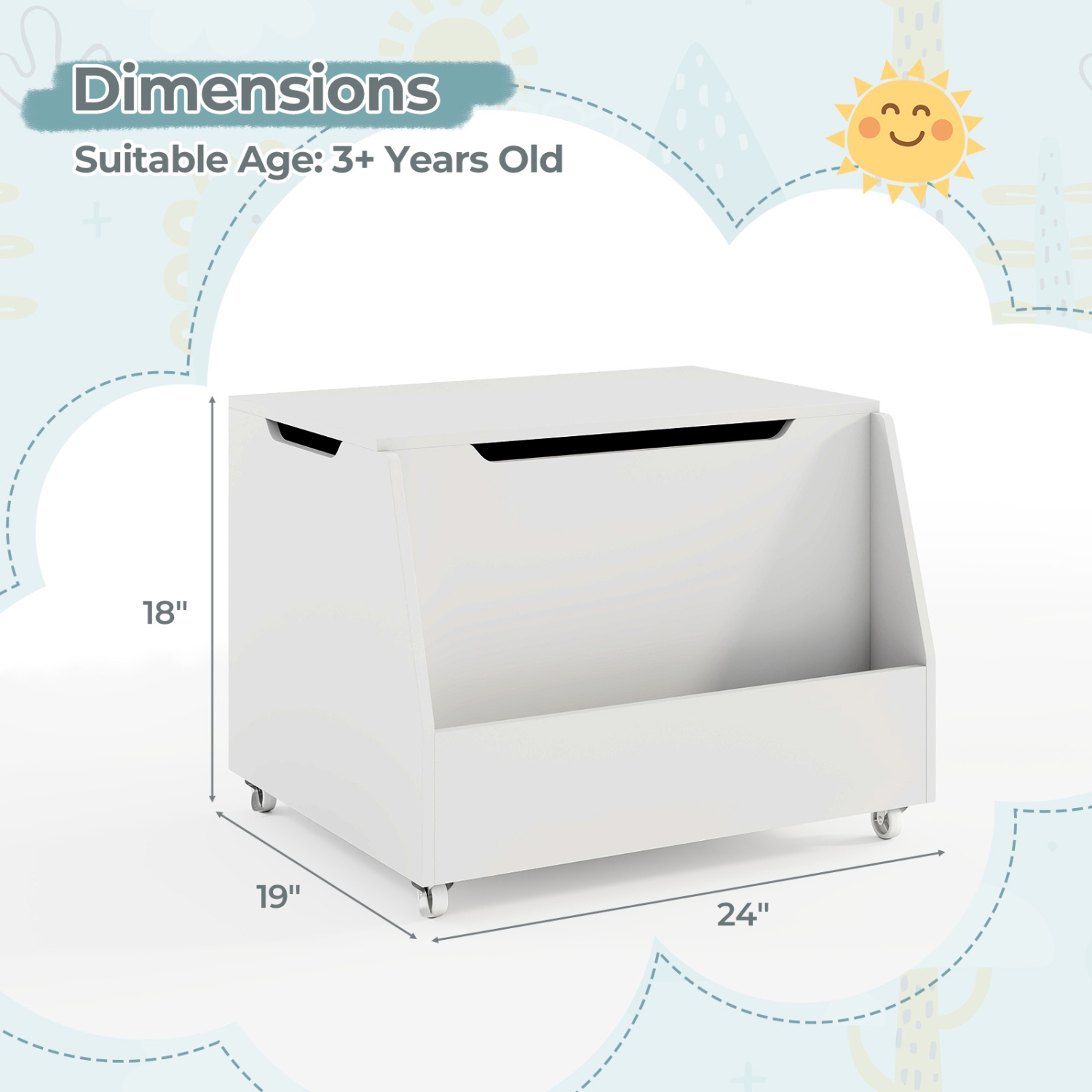 Gymax Kids Toy Box Wooden Storage Chest Bench w/ Bookshelf Wheels Safety Hinge Lid