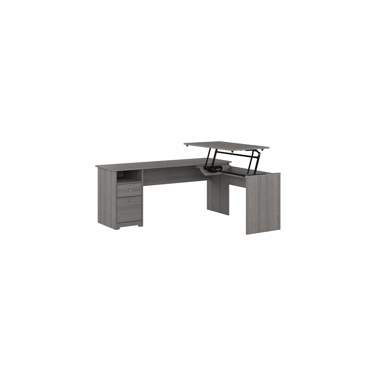 Cabot 72W 3 Position Sit to Stand L Shaped Desk in Modern Gray - Engineered Wood