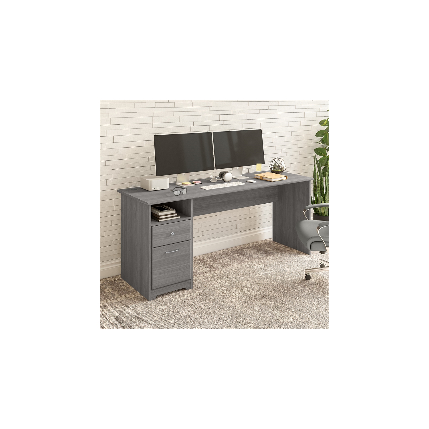 Cabot 72W Computer Desk with Drawers in Modern Gray - Engineered Wood ...