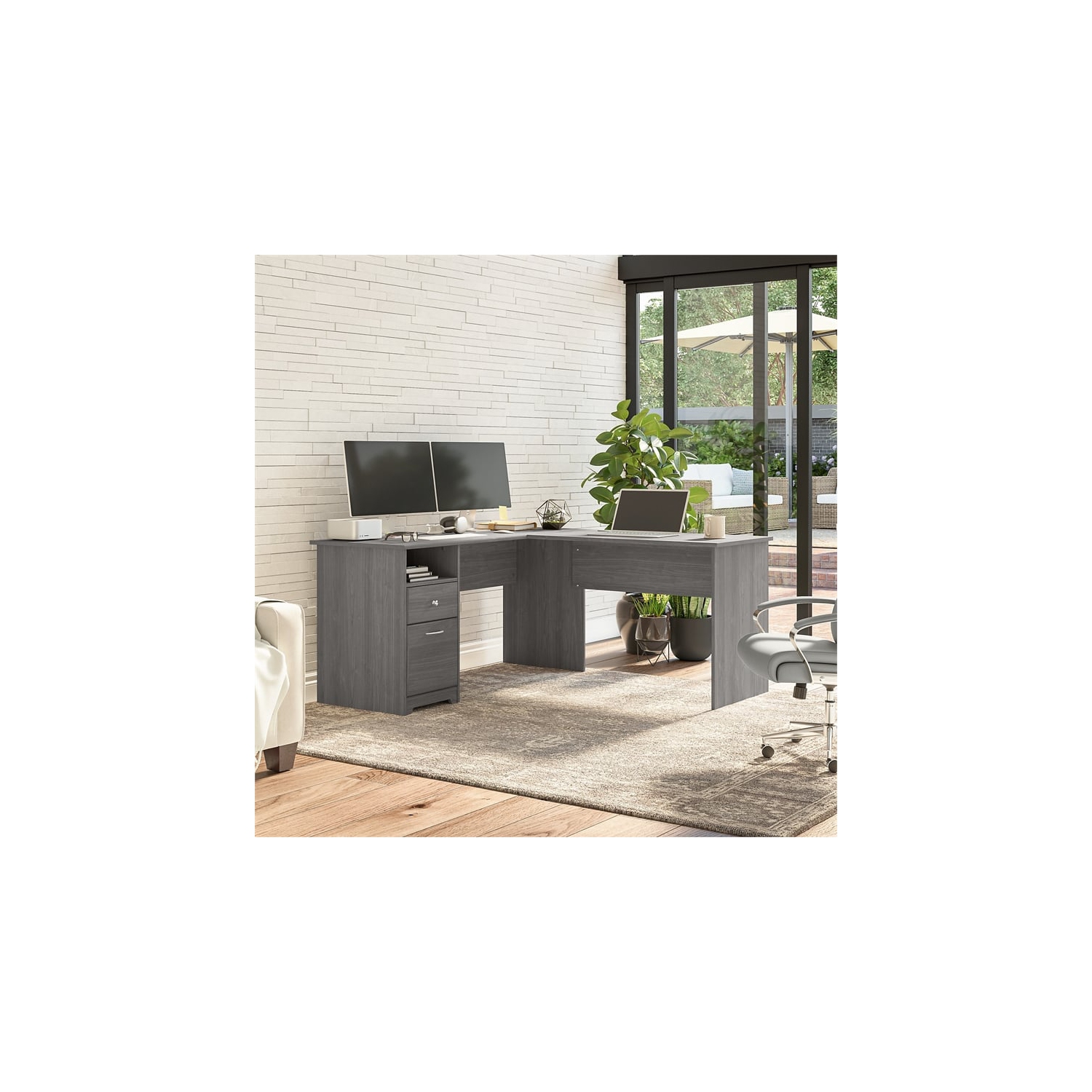 Cabot 60W L Shaped Computer Desk with Drawers in Modern Gray - Engineered Wood