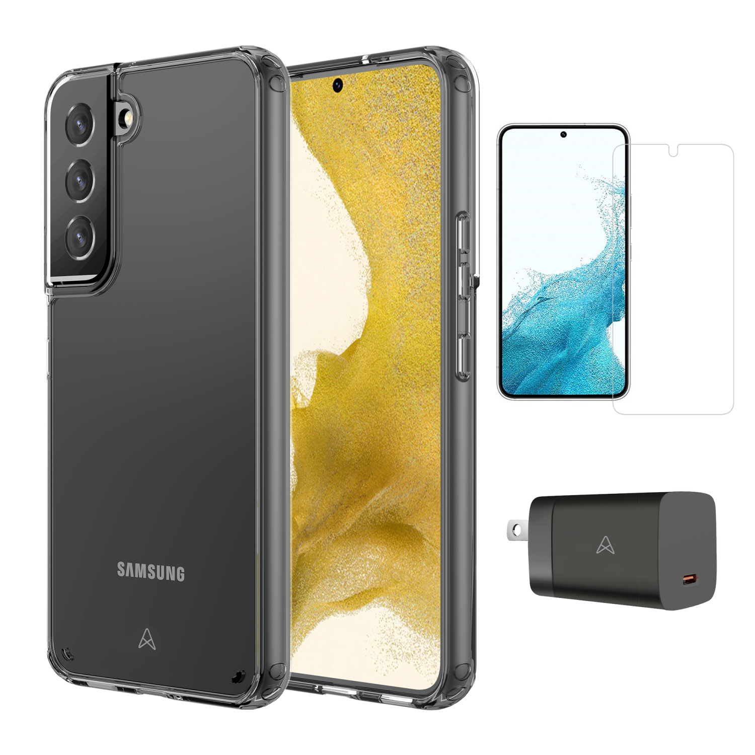 Trousse de démarrage AXS | Étui transparent, protecteur d'écran et chargeur 30&nbsp;W pour Galaxy S22 de Samsung