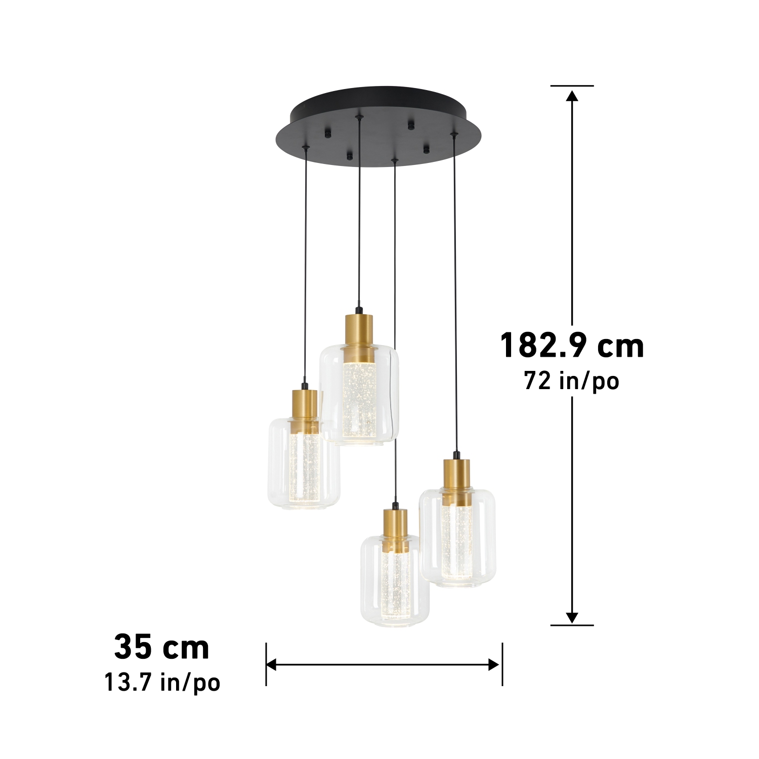 Luminaire suspendu moderne Globe champagne, noir et doré