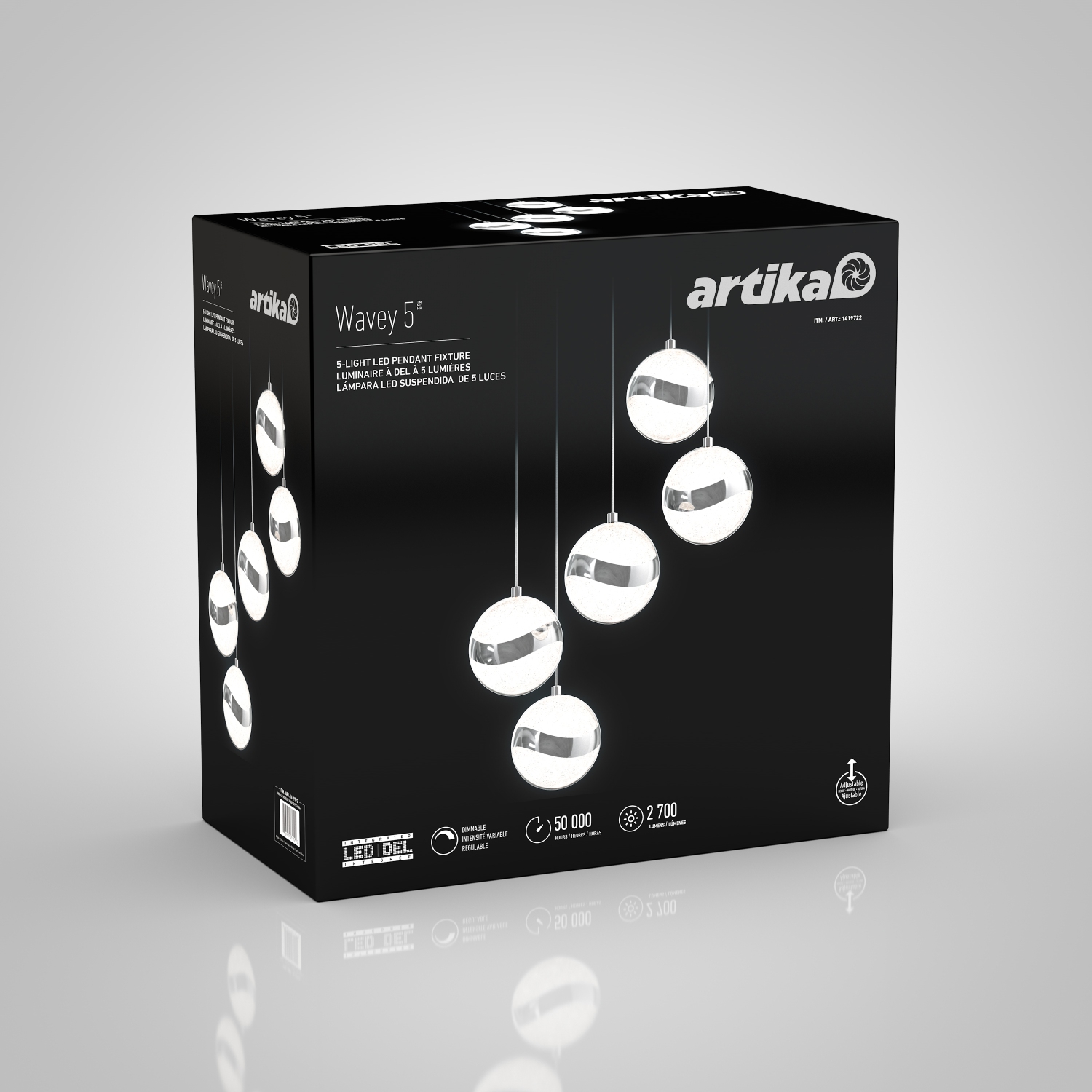 Luminaire suspendu moderne Wevey, chrome