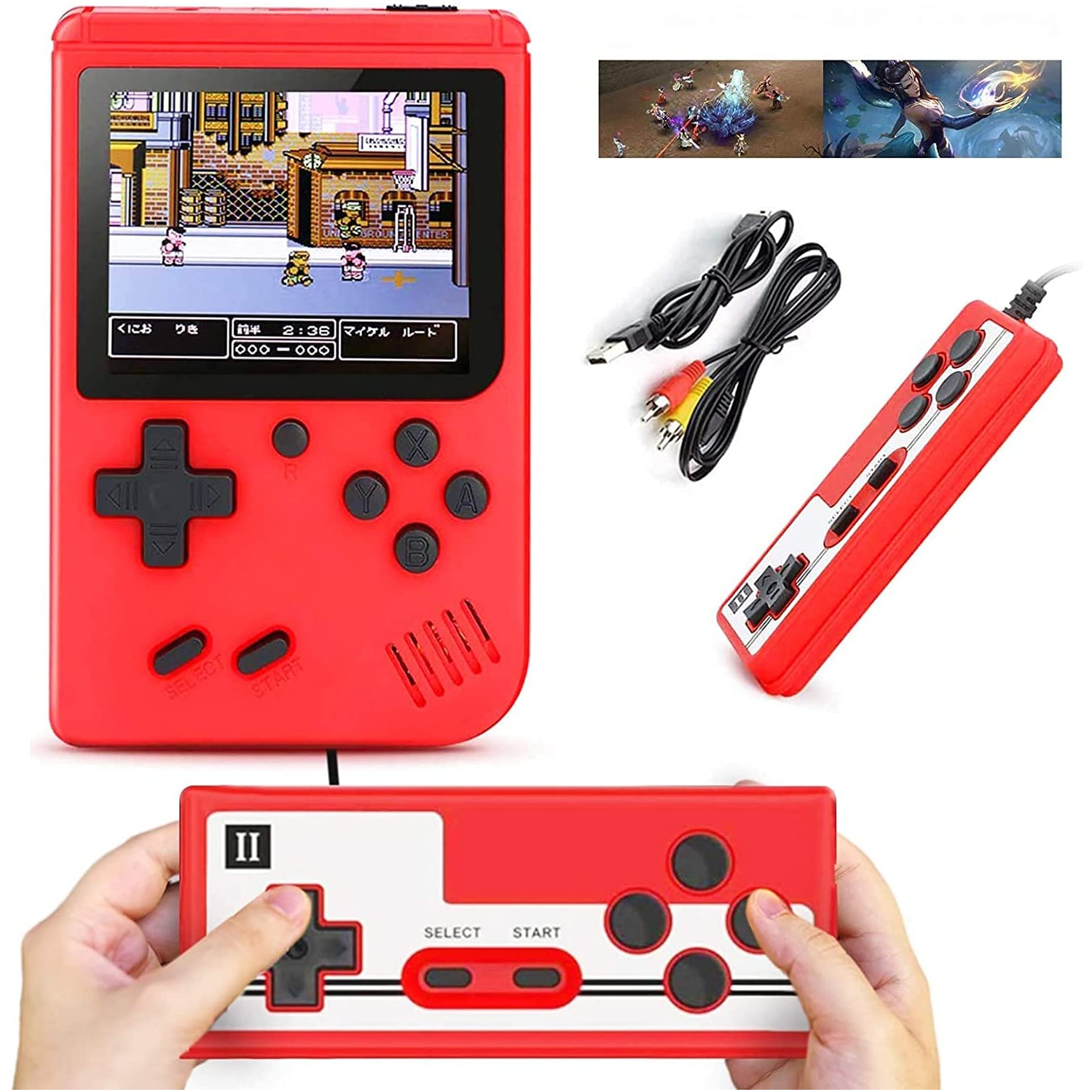 ULTREND Retro Handheld Game Console For Children with 400 Classical FC Games, 3.0-Inch Screen and 1020mAh Rechargeable Battery Support for TV Connection and Two Players (Red)