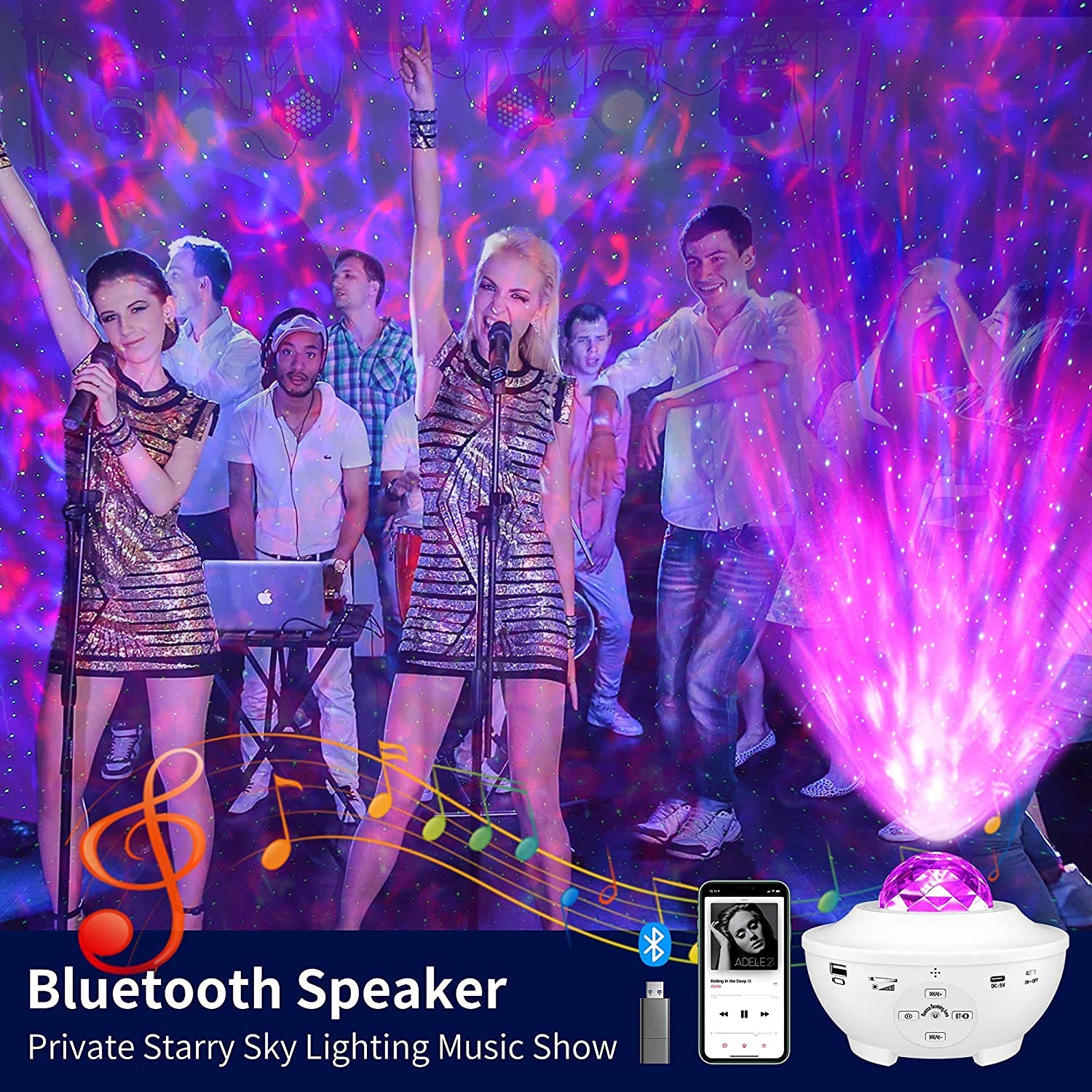 Projecteur d’étoiles, projecteur 3-en-1 Galaxy, veilleuse projecteur/Starlight à DEL/Sky Light avec haut-parleur Bluetooth