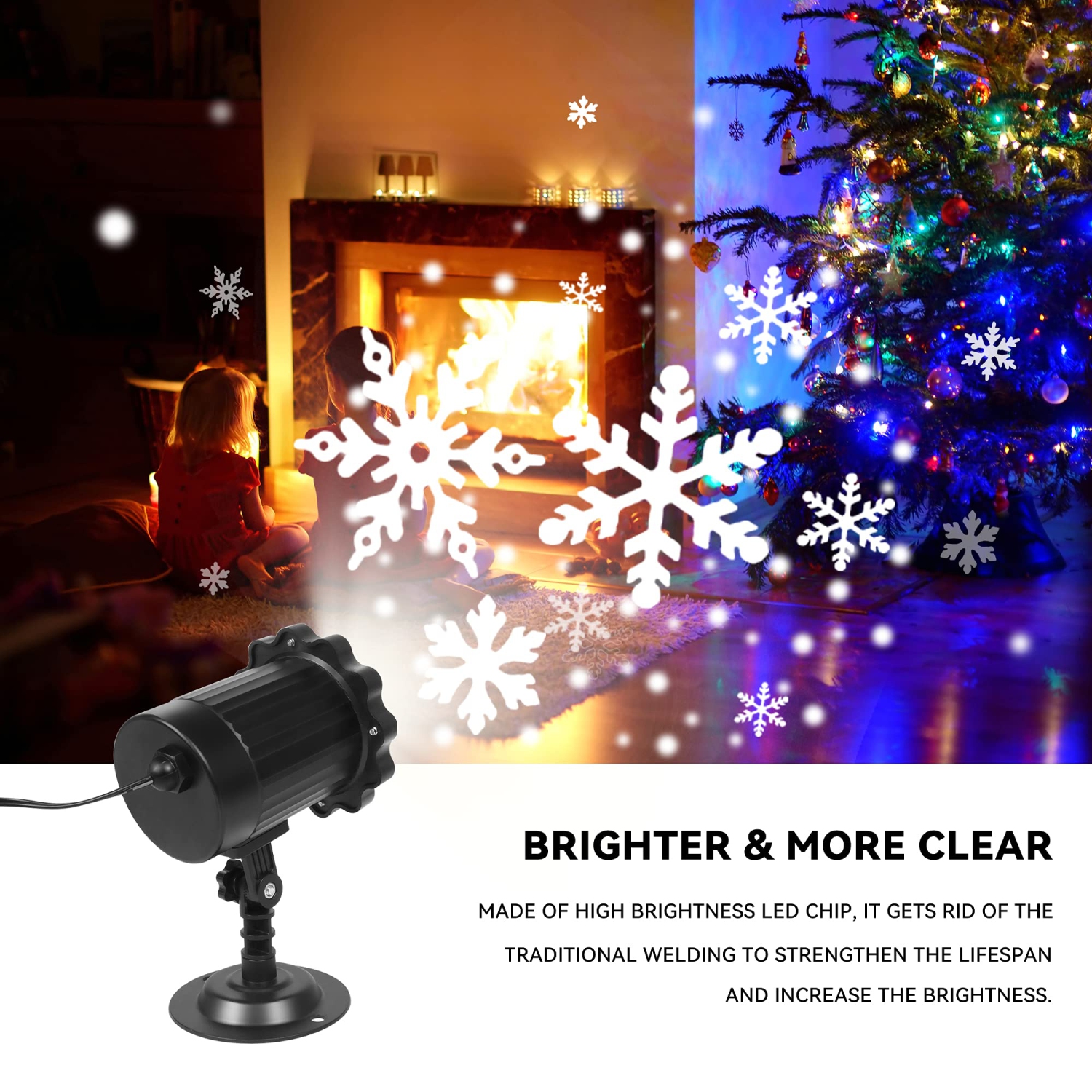 Snowfall LED Light Projector, Christmas Snowflake Rotating Projector Waterproof White Snow Effect Spotlight Outdoor Landscap