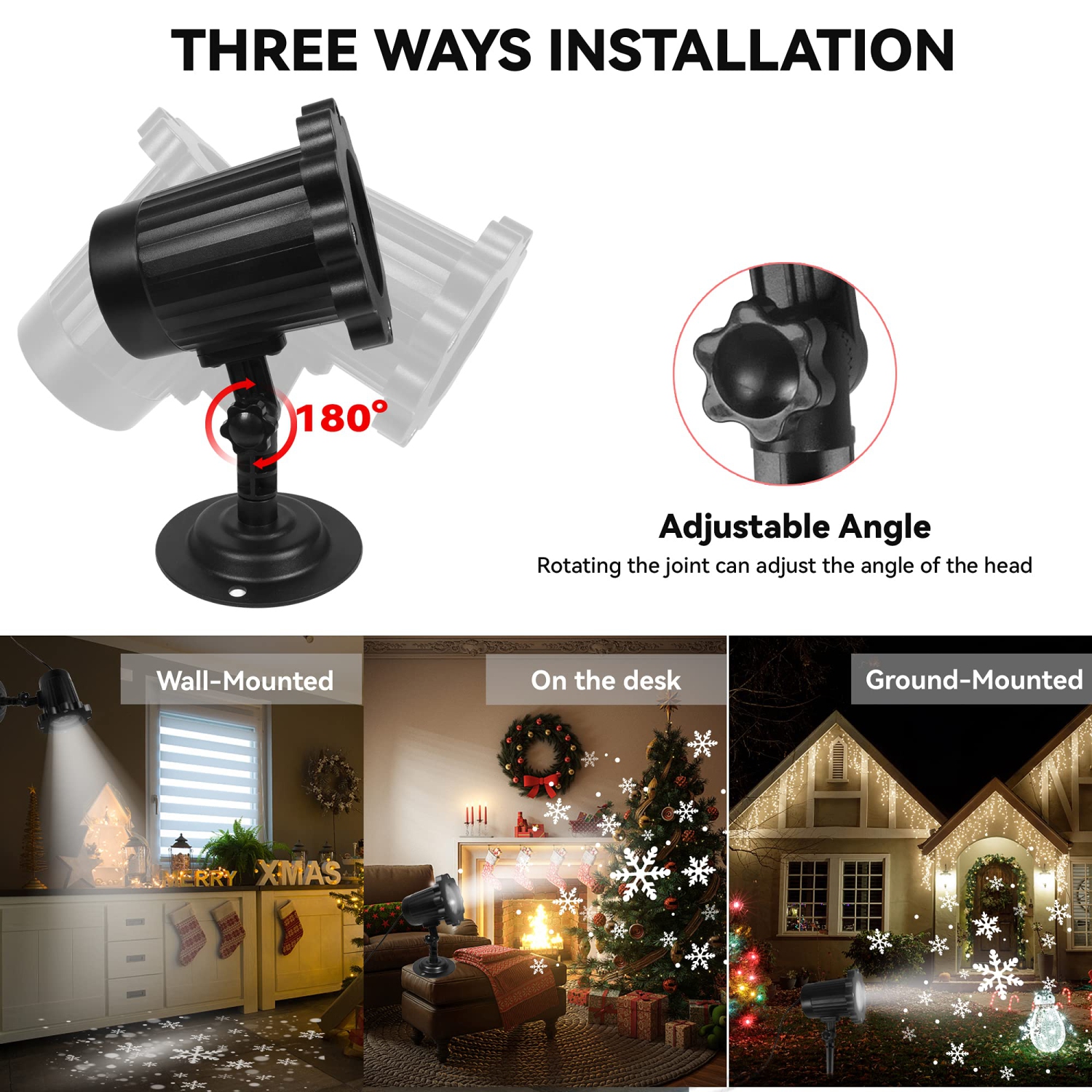 Snowfall LED Light Projector, Christmas Snowflake Rotating Projector Waterproof White Snow Effect Spotlight Outdoor Landscap