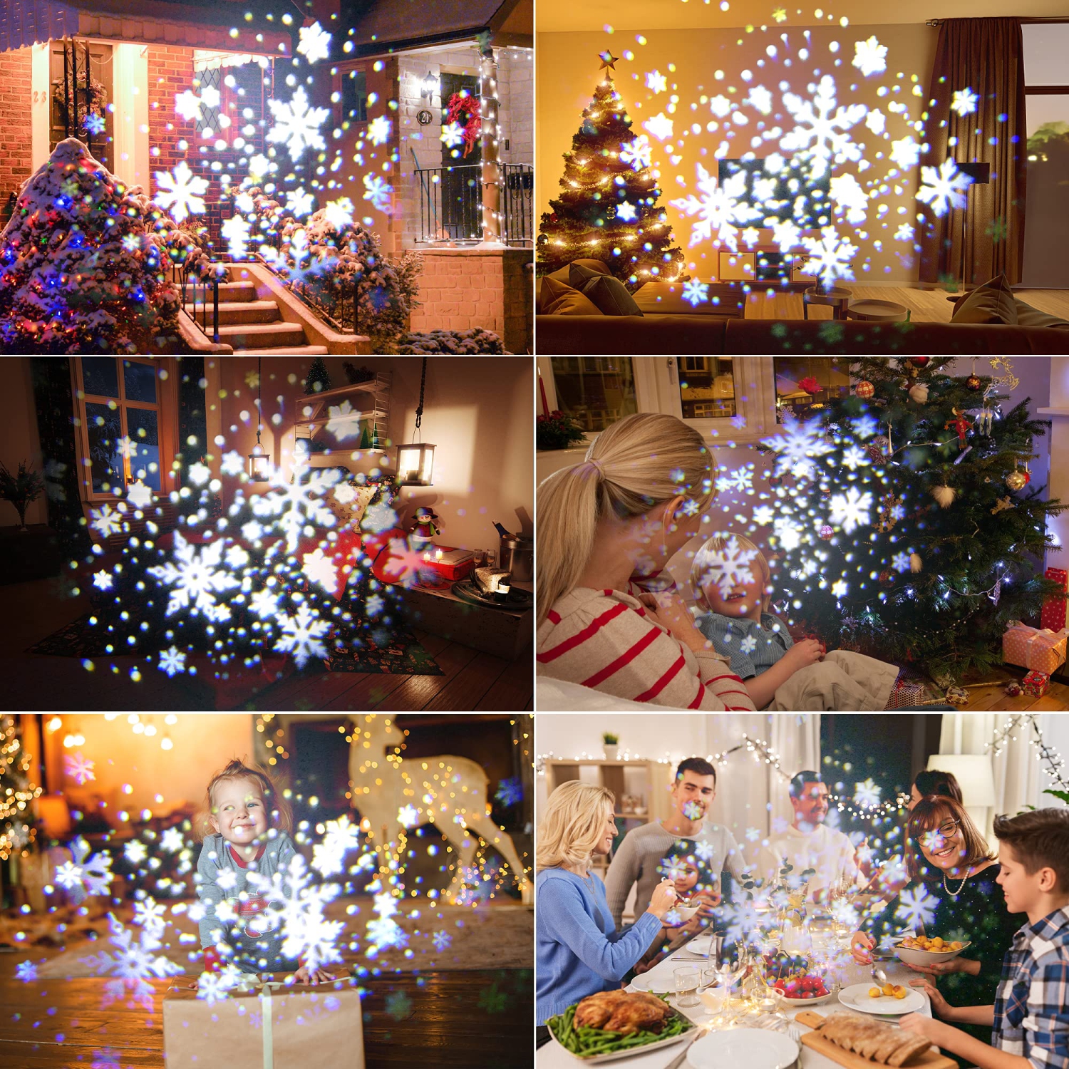 Snowfall LED Light Projector, Christmas Snowflake Rotating Projector Waterproof White Snow Effect Spotlight Outdoor Landscap