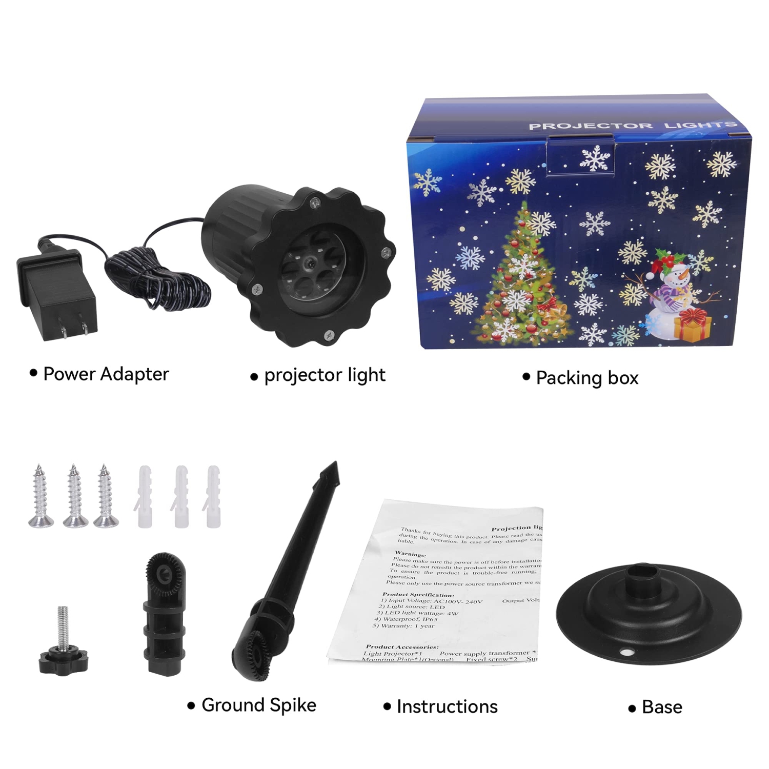 Snowfall LED Light Projector, Christmas Snowflake Rotating Projector Waterproof White Snow Effect Spotlight Outdoor Landscap