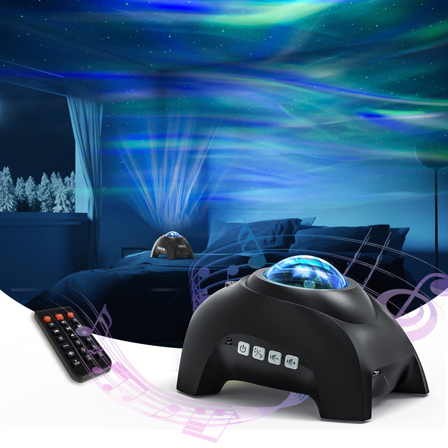 Northern Lights Aurora Projector, AIRIVO Galaxy Projector Music Speaker  with White Noise, Star Projector Night Light for Kids Adults, Star Light
