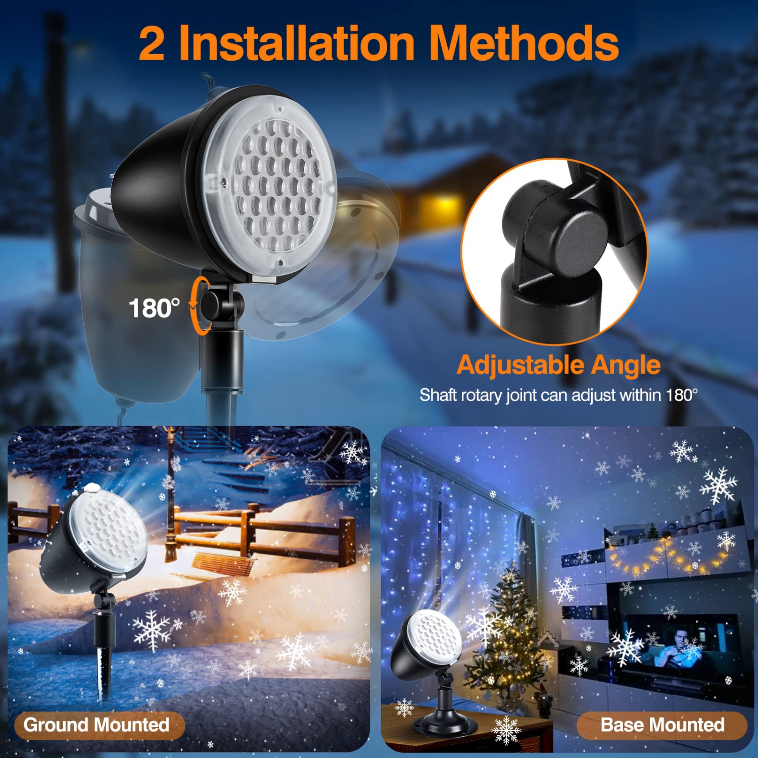 2 Pack Snowfall LED Light Projector, Snowflakes Projector Lights, Christmas Lights Outdoor/Indoor, Dynamic Snowfall Pattern