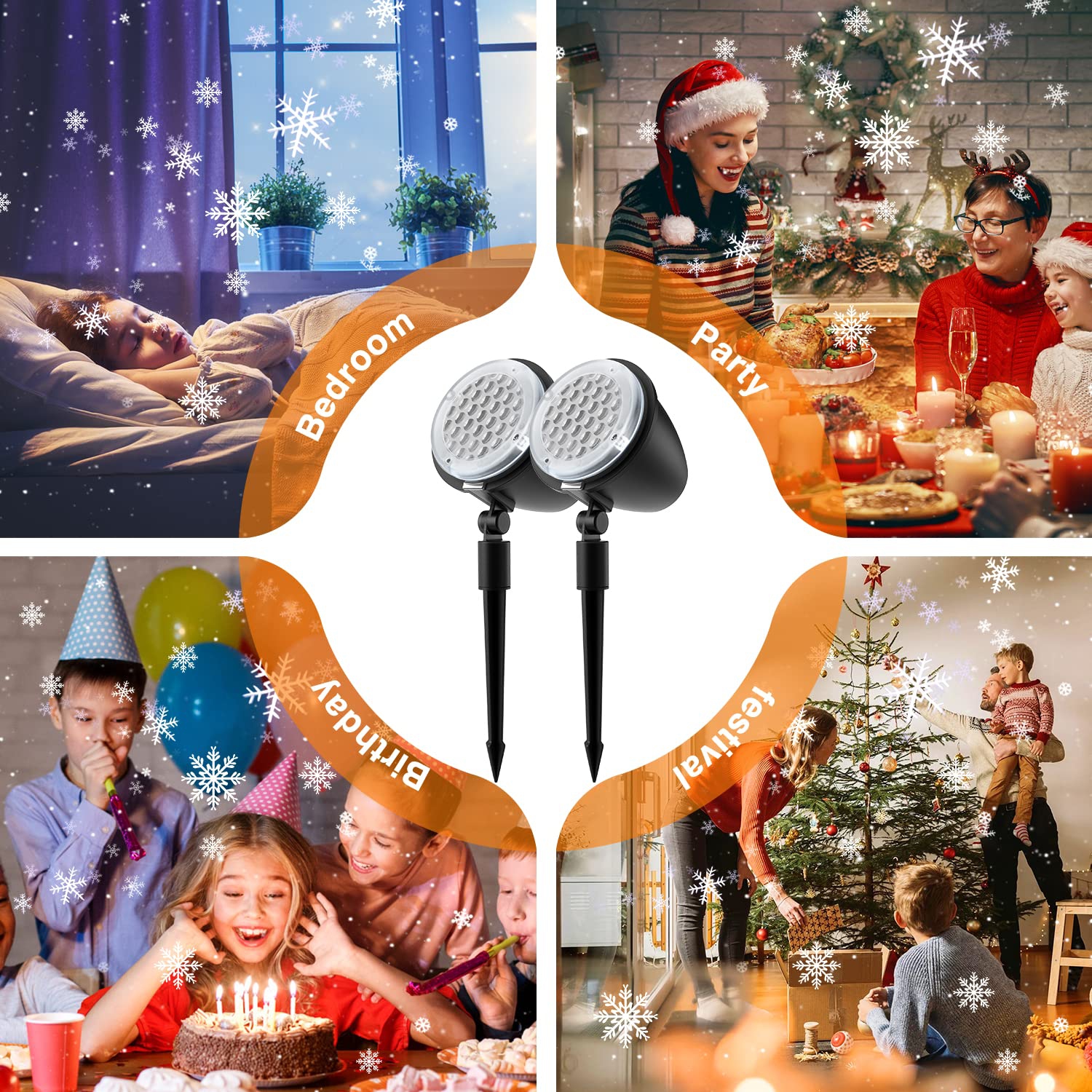 2 Pack Snowfall LED Light Projector, Snowflakes Projector Lights, Christmas Lights Outdoor/Indoor, Dynamic Snowfall Pattern