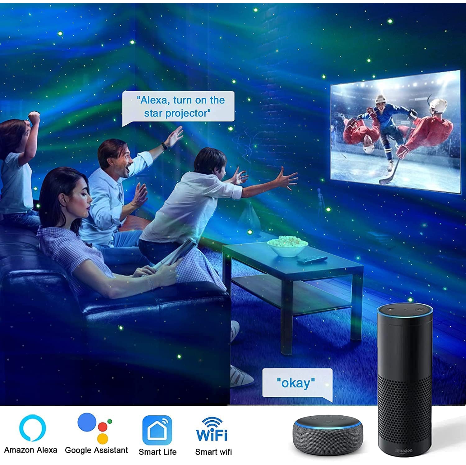 Galaxy Star Night Light Projector for Bedroom, LUXONIC Aurora Light Projector Compatible with Alexa & Smart APP, White Noise