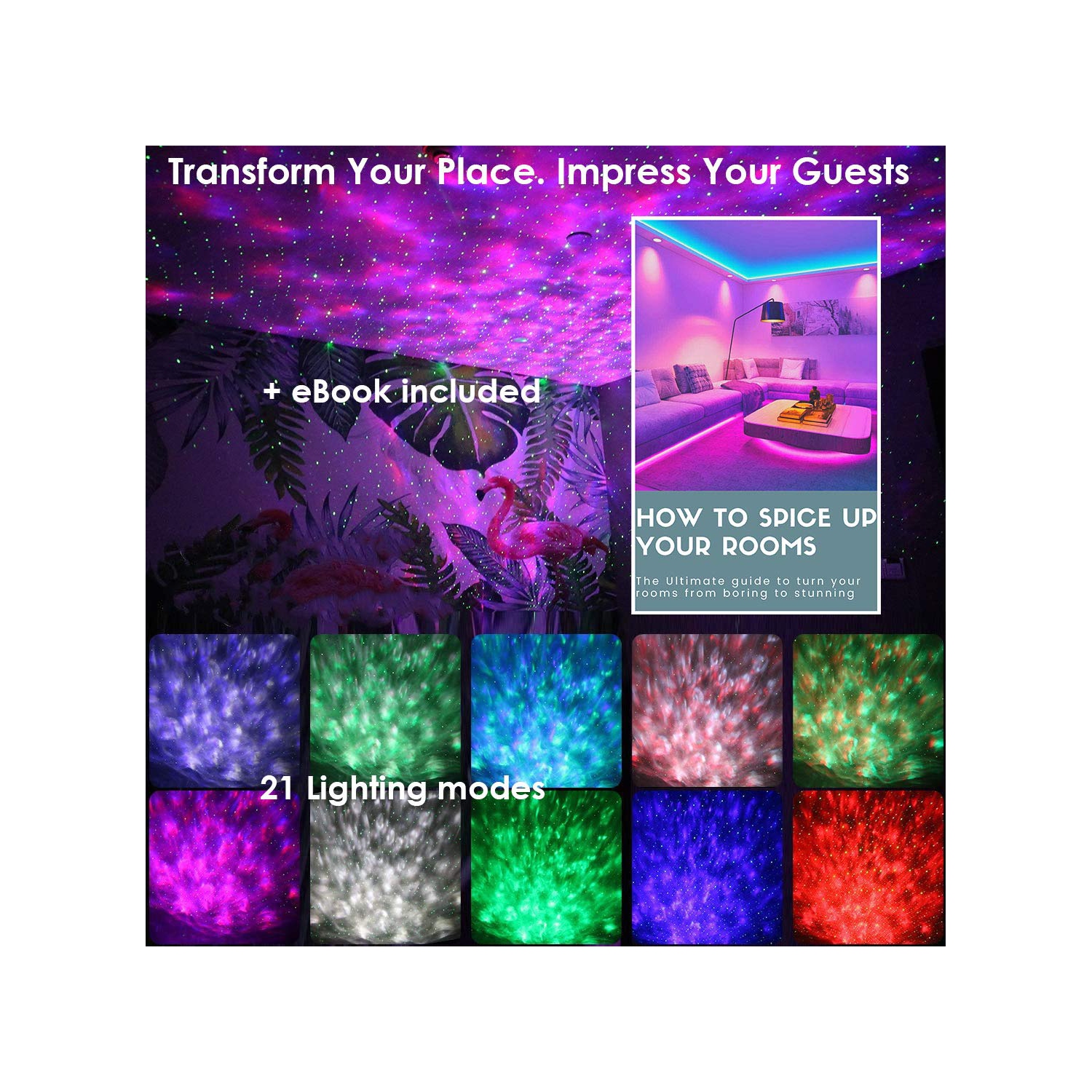 Projecteur 6-en-1 Galaxy Star avec DEL Nebula Cloud et Bluetooth Music