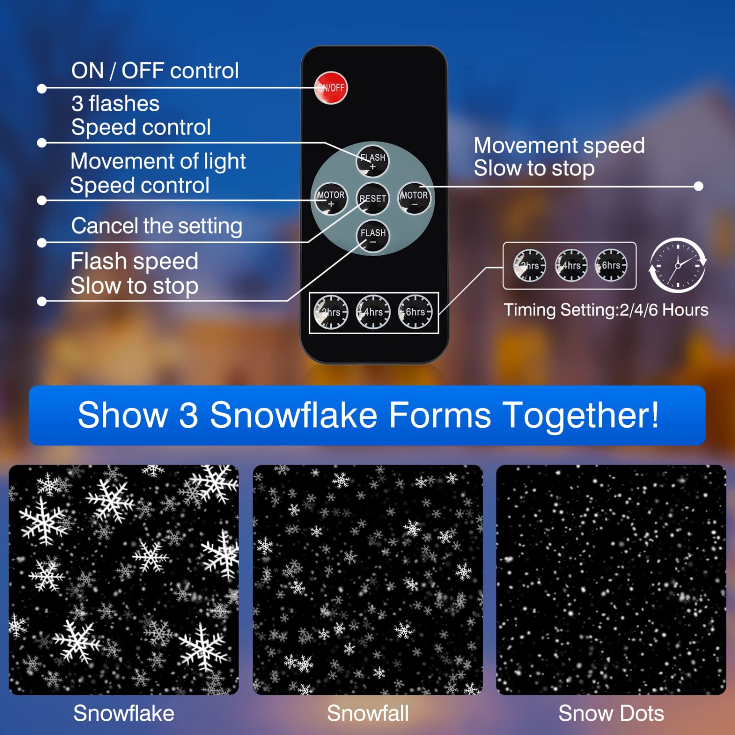 Snowflake Projector Lights Outdoor/Indoor, Remote Control Snowfall LED Light Projector, Christmas Lights Outdoor Projector,
