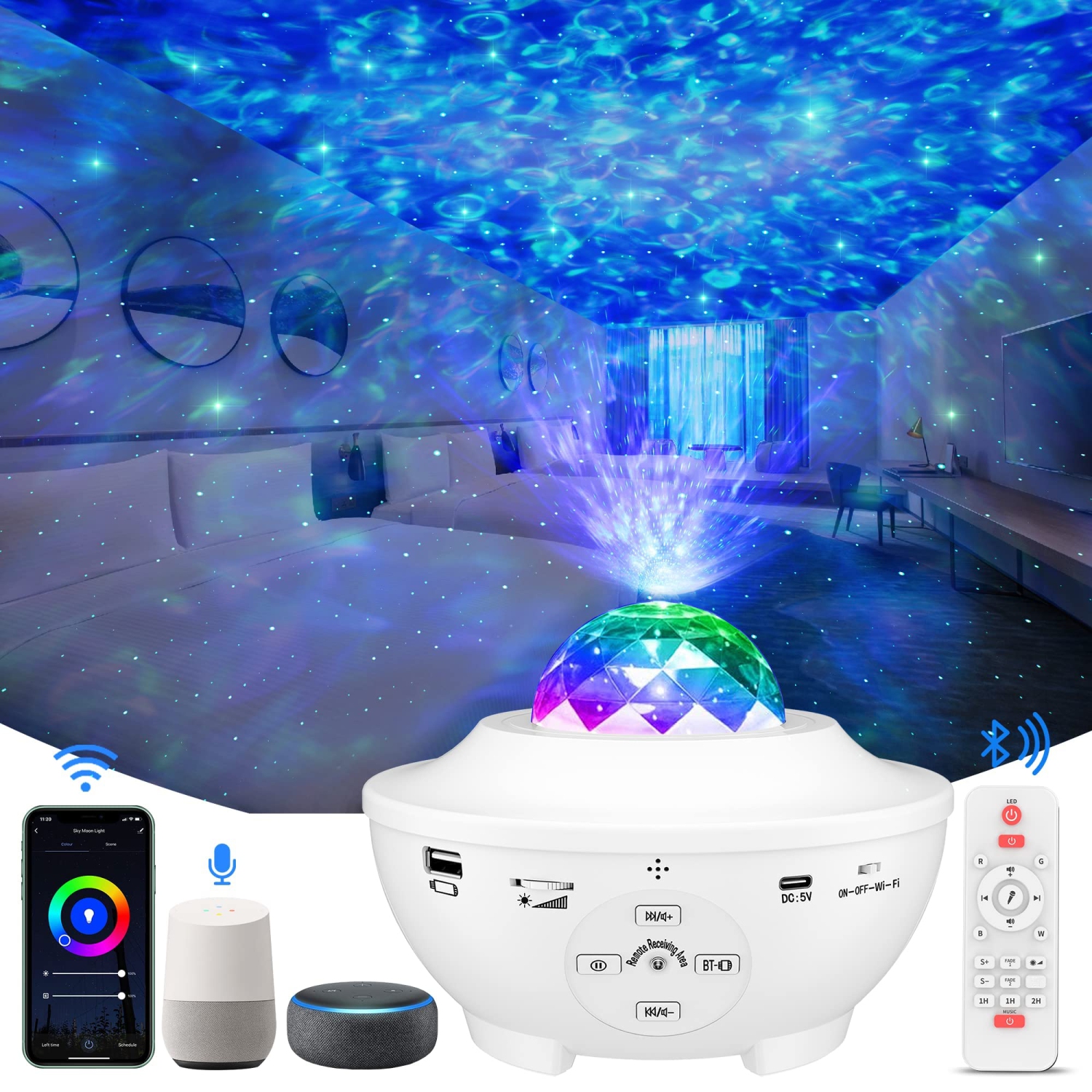 Galaxy Projector, Star Projector Bluetooth Speaker Night Light Starry Light Projector for Kid Room Decor Party Ceiling Stage Game Room, Work with Alexa & Google WiFi Remote Control