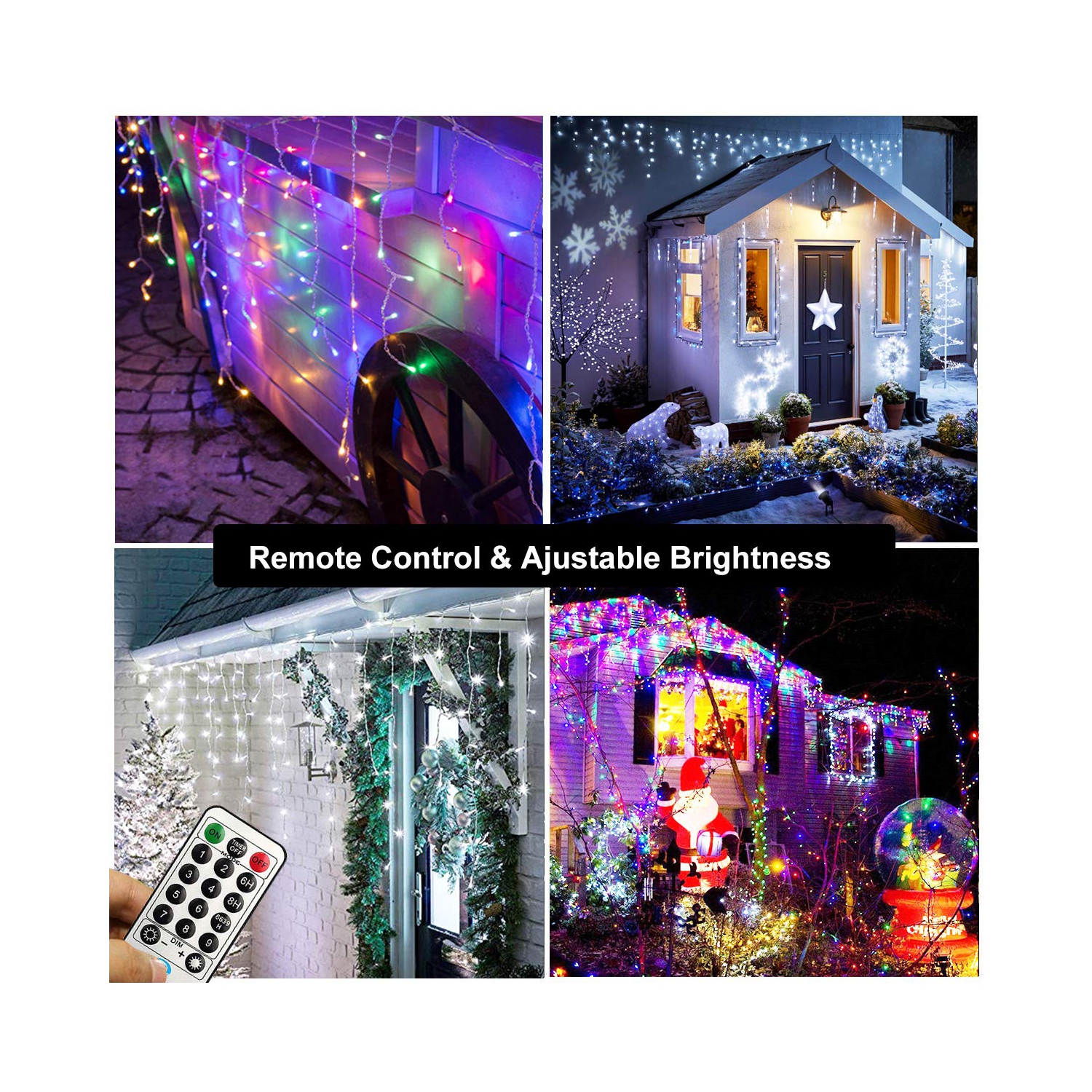 Glaçons lumineux de Noël, glaçon 2-en-1 multicolore et blanc avec télécommande, 360 ampoules à DEL de 29,5 pi