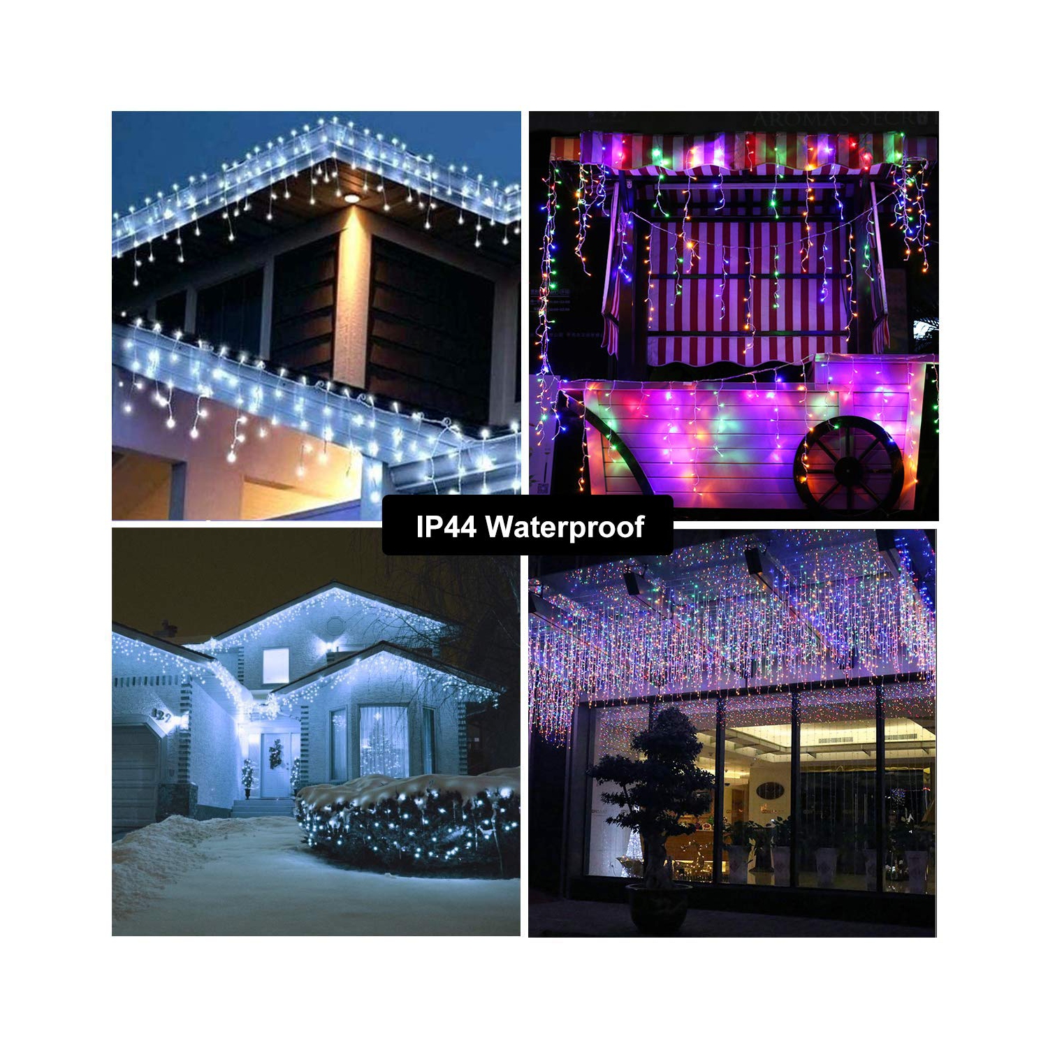 Glaçons lumineux de Noël, glaçon 2-en-1 multicolore et blanc avec télécommande, 360 ampoules à DEL de 29,5 pi