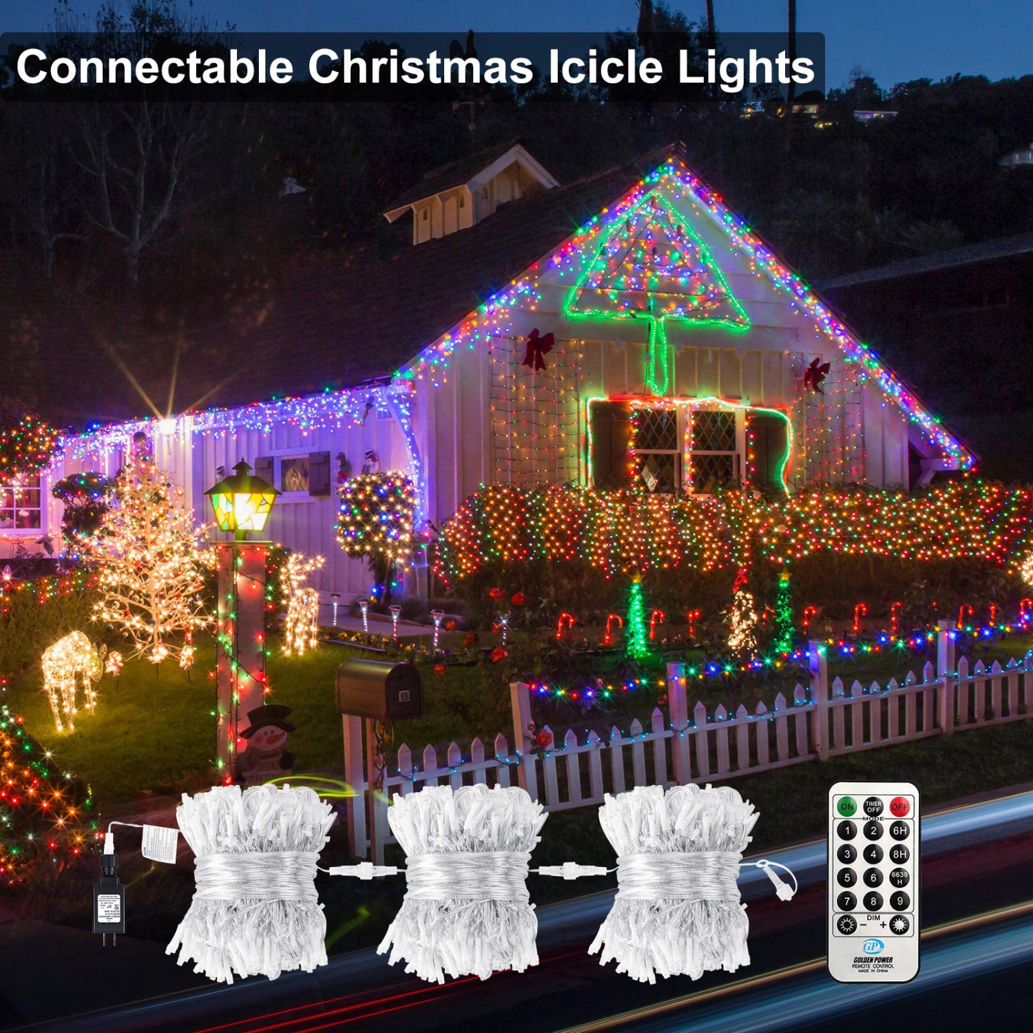 Glaçons lumineux de Noël, glaçon 2-en-1 multicolore et blanc avec télécommande, 360 ampoules à DEL de 29,5 pi