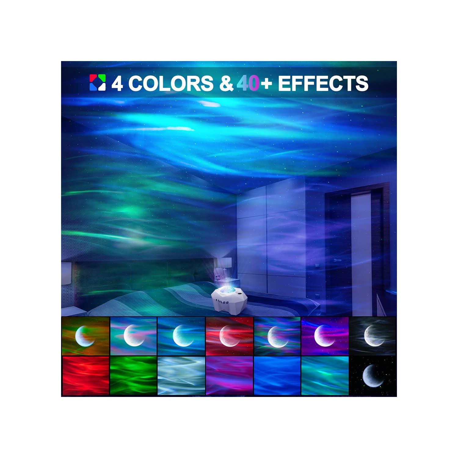 Projecteur lumineux Aurora Star avec lune, projecteur Galaxy Lights avec télécommande, projecteur de veilleuse intégrée Bluet