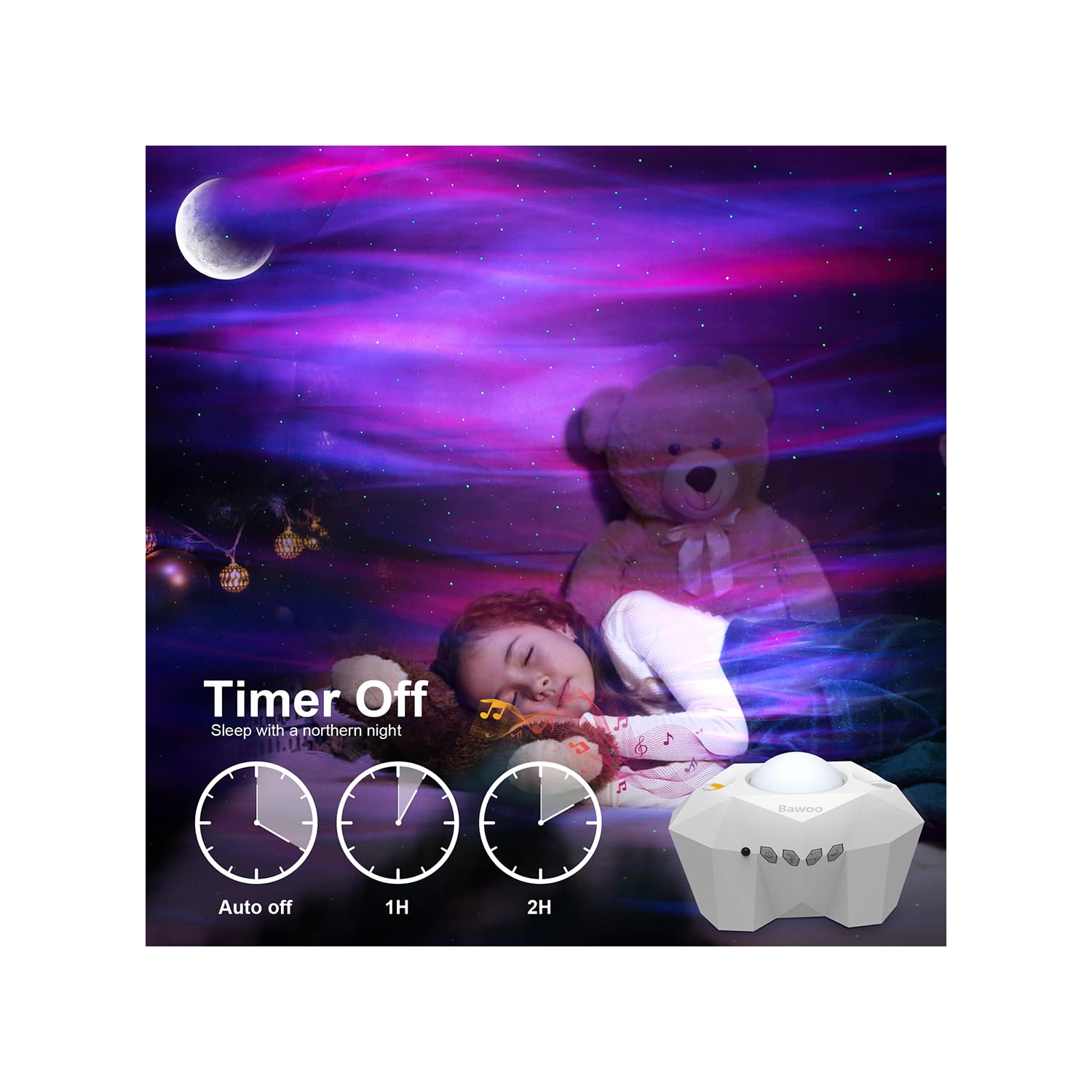 Projecteur lumineux Aurora Star avec lune, projecteur Galaxy Lights avec télécommande, projecteur de veilleuse intégrée Bluet