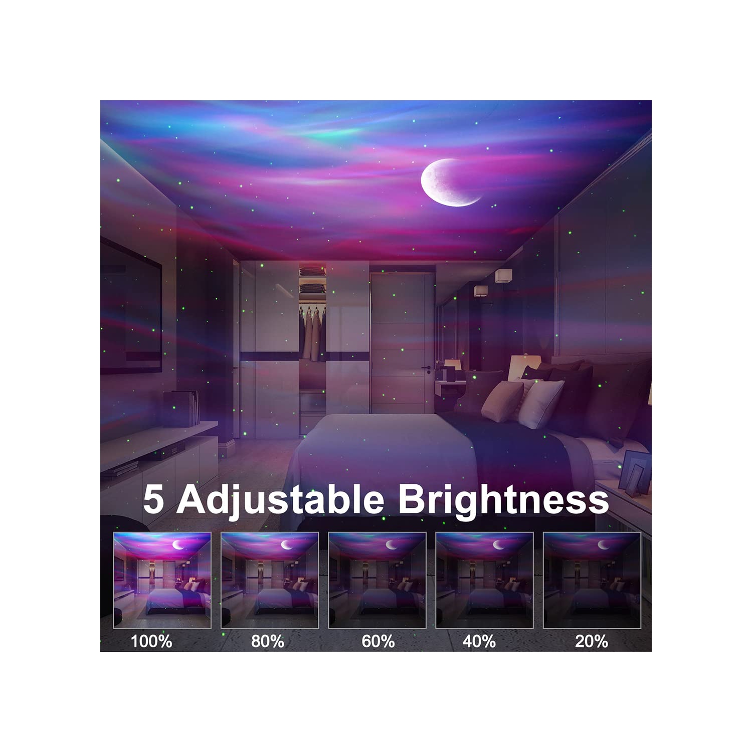 Projecteur lumineux Aurora Star avec lune, projecteur Galaxy Lights avec télécommande, projecteur de veilleuse intégrée Bluet