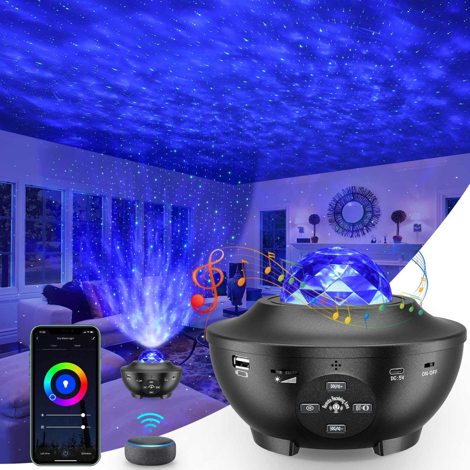 Star Projector, Smart Galaxy Projector Work with Alexa Google Assistant, Galaxy Light Night Light Projectorwith App Remote C
