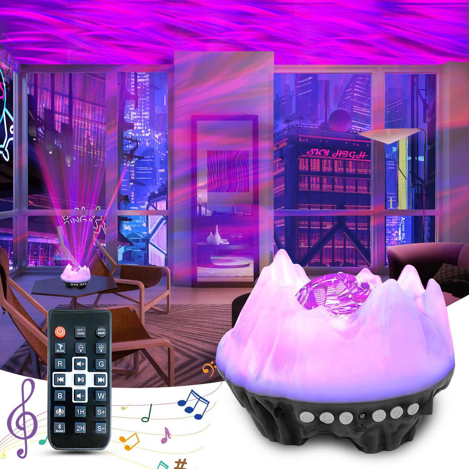 Projecteur d'étoiles avec veilleuse CIMELR, projecteur 4-en-1 avec haut-parleur Bluetooth musical et bruit blanc, projecteur Galaxy avec R