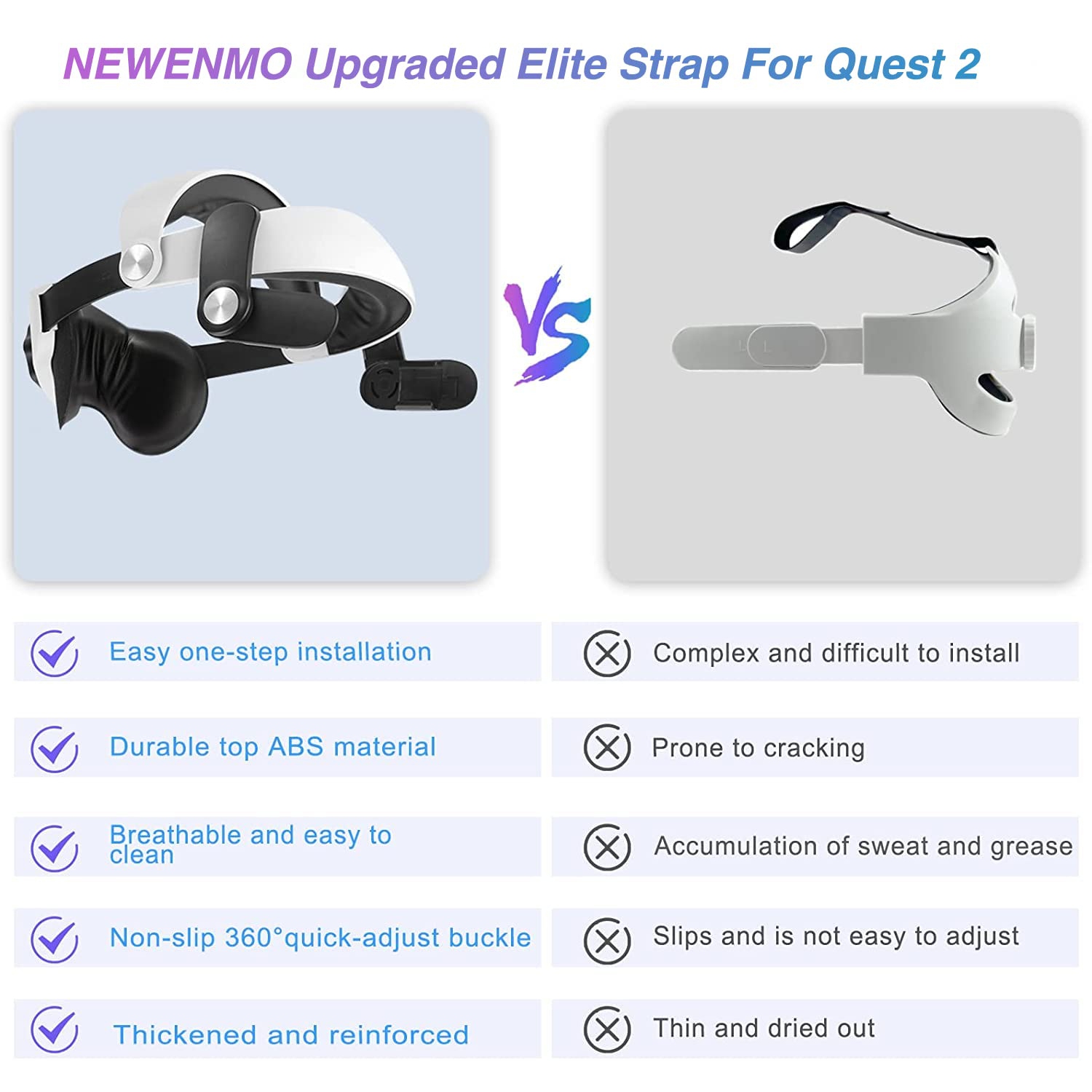 Adjustable Soft Cushioned Ergonomic Elite Head Strap for Oculus Meta Quest 2 Enhanced Support and Comfort Upgraded for Reduce Head Pressure buckle