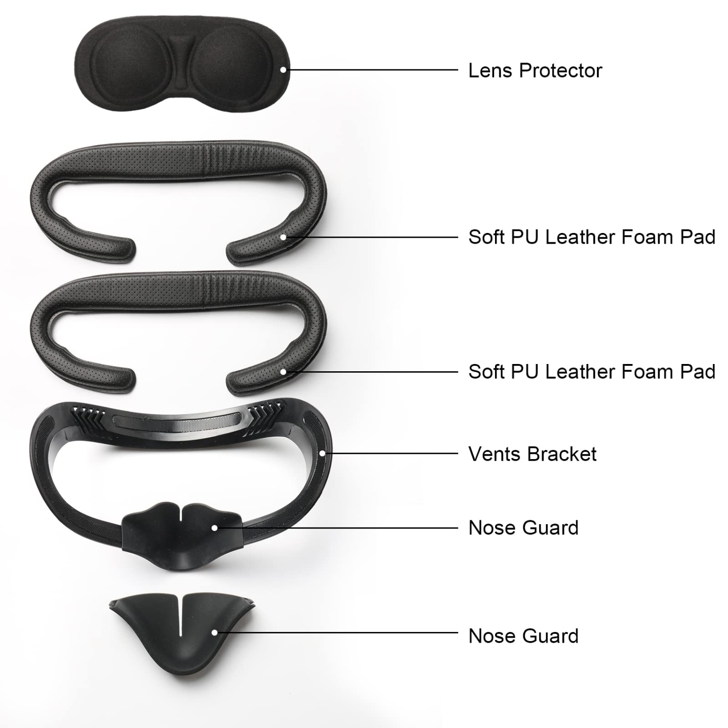 Soft VR Headset Accessories Set Fit for Oculus Quest 2, 1 VR Facial Interface Bracket + 2 PU Leather Cover Pad + 2 Nose Pad