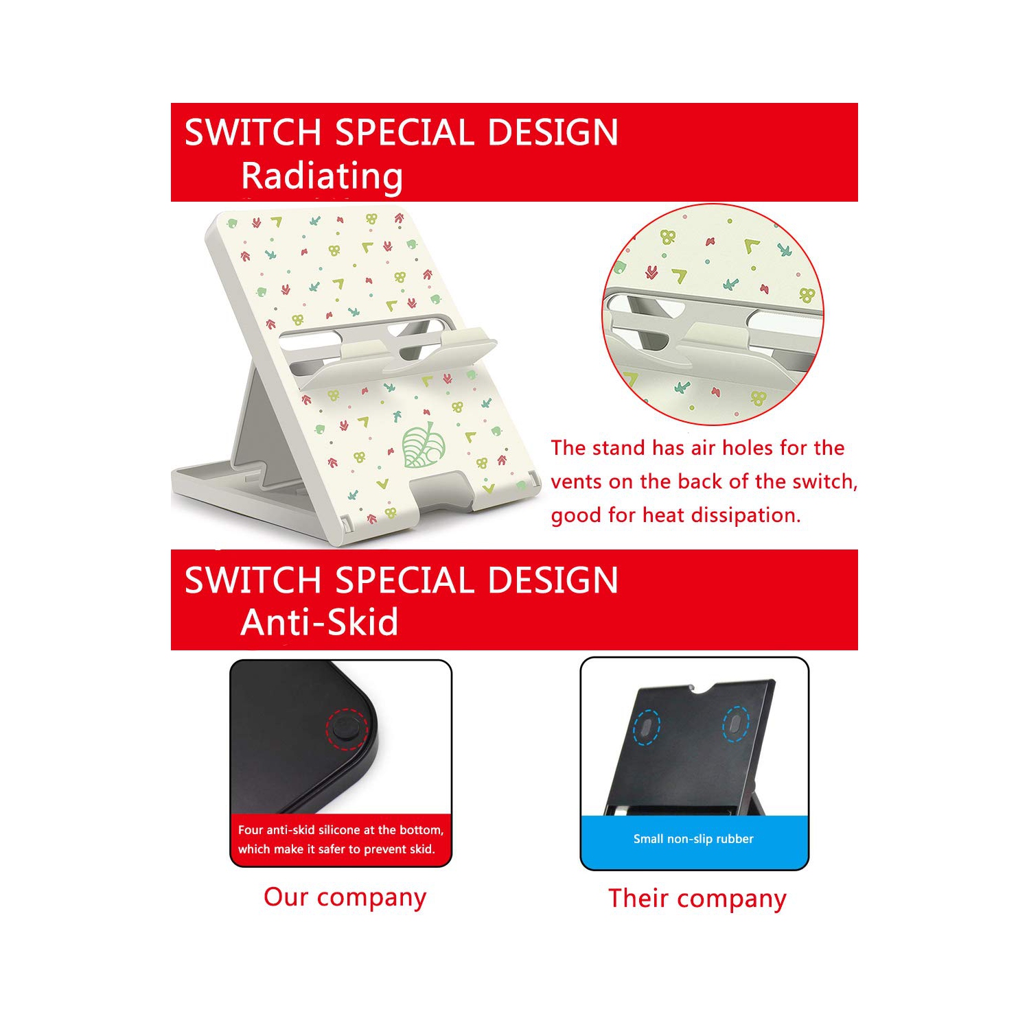 FXICAI Stand for Nintendo Switch/Switch Lite, Animal Crossing Angle Adjustable Swicth Playstand, Portable Foldable Compact N