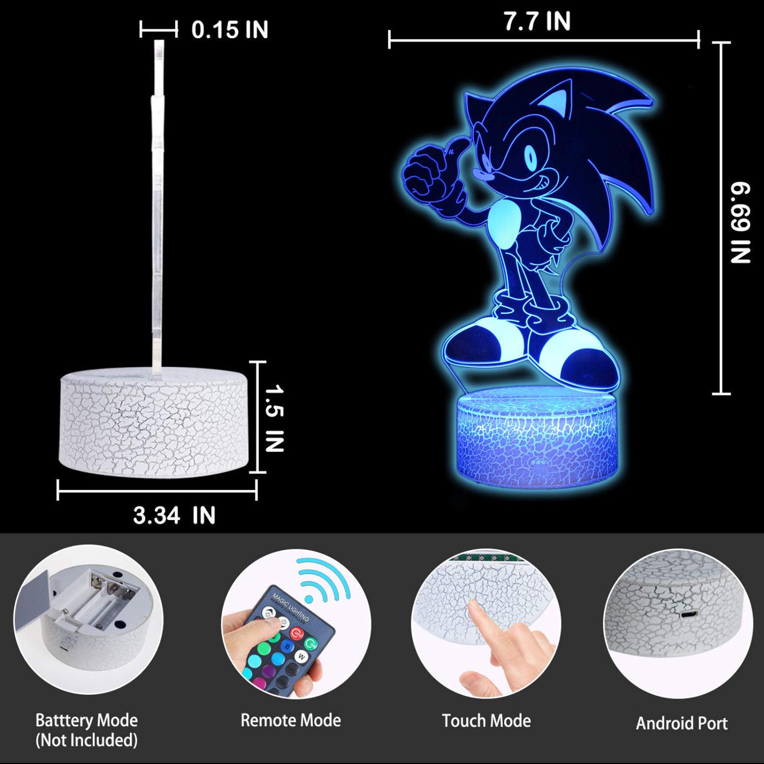 TRIPRO Hedgehog Cartoon 3D Illusion Table Lamp Night Light with Lighted Base,16 Colors Change, Smart Touch Button & Remote C
