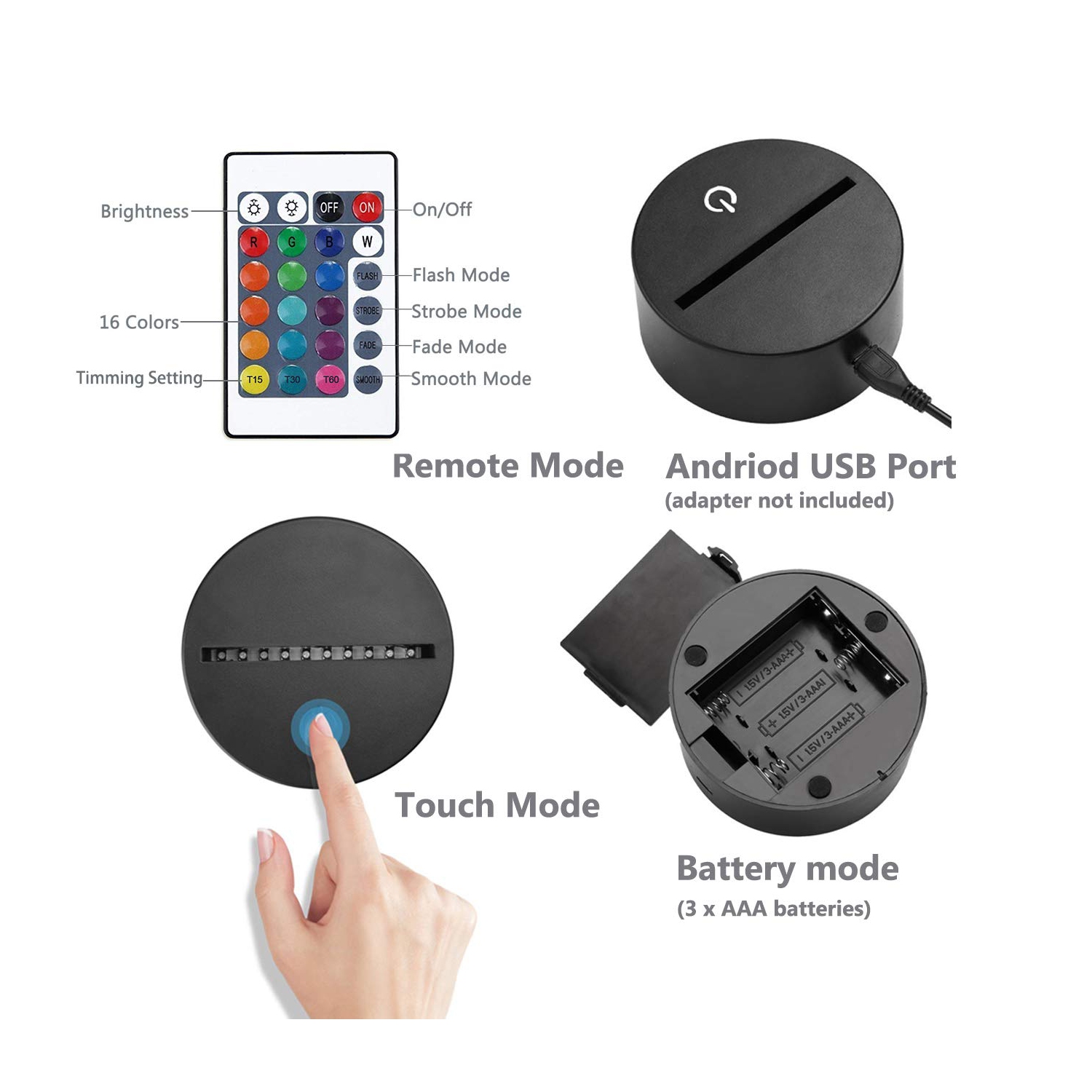 Chat – Lampe de nuit à DEL Illusion 3D avec télécommande pour enfants, 16 couleurs, pour changer les décorations de chevet