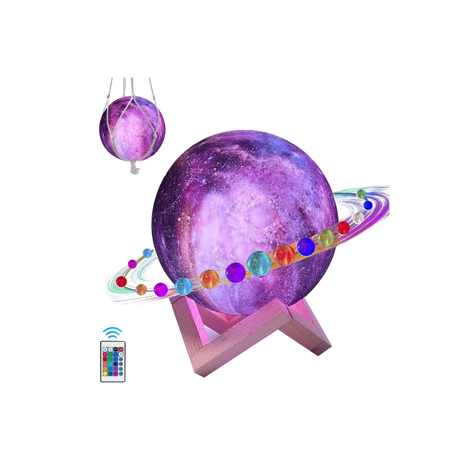 GUIFIER Moon Lamp Night Light Galaxy with 16 Colors LED 3D Print, Stand, Remote, Touch Control and USB Rechargeable