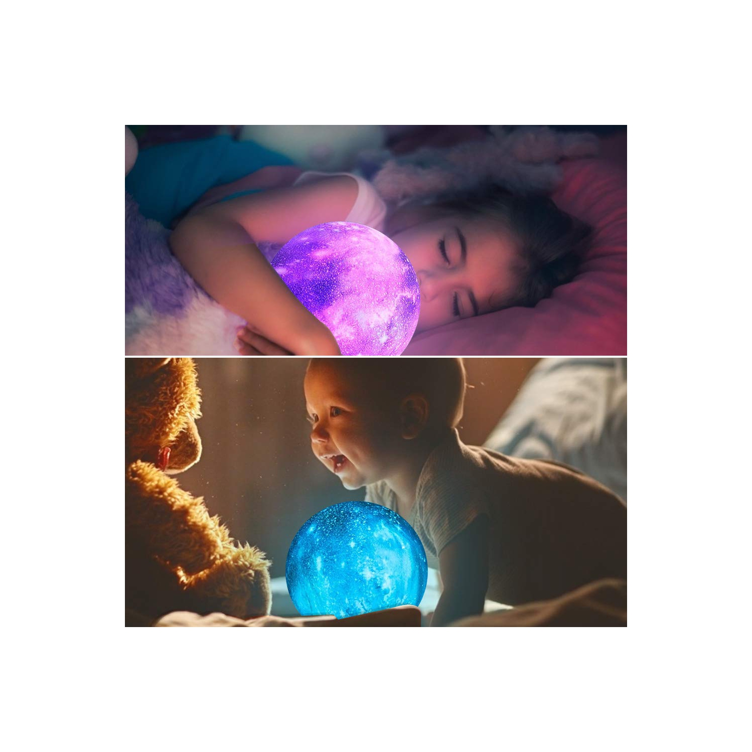 GUIFIER Moon Lamp Night Light Galaxy with 16 Colors LED 3D Print, Stand, Remote, Touch Control and USB Rechargeable