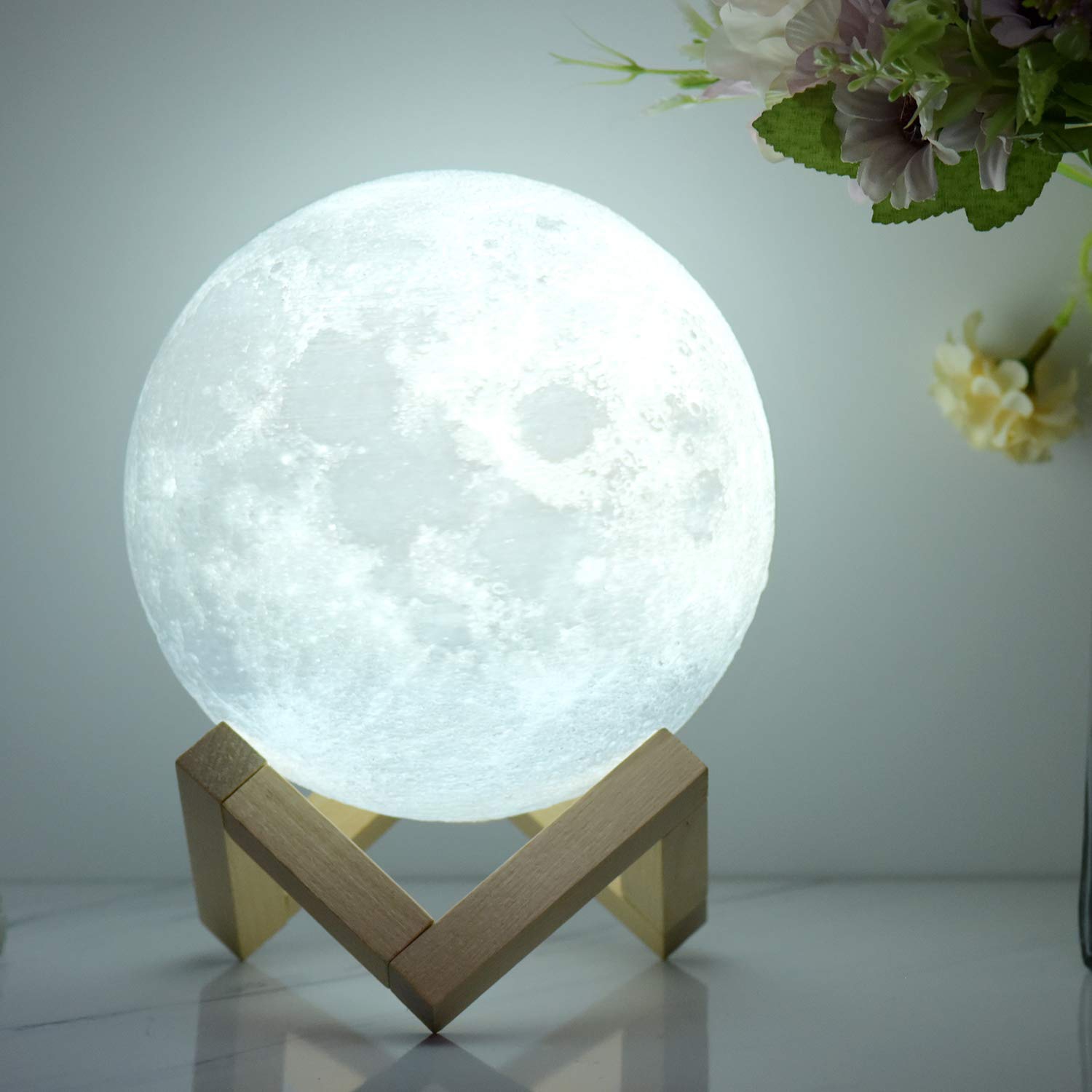 Moon Lamp, 3D Printed Night Light ?Remote & Tap & Touch Control with 16 RGB Colors, 4 Changing Mode, Dim Function, Timer ? L