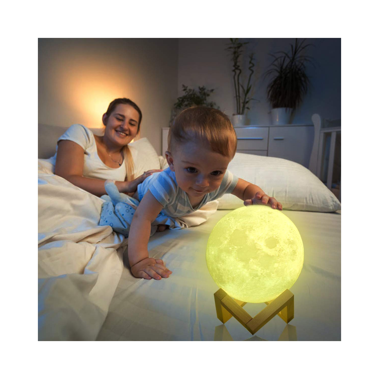 Moon Lamp, 3D Printed Night Light ?Remote & Tap & Touch Control with 16 RGB Colors, 4 Changing Mode, Dim Function, Timer ? L