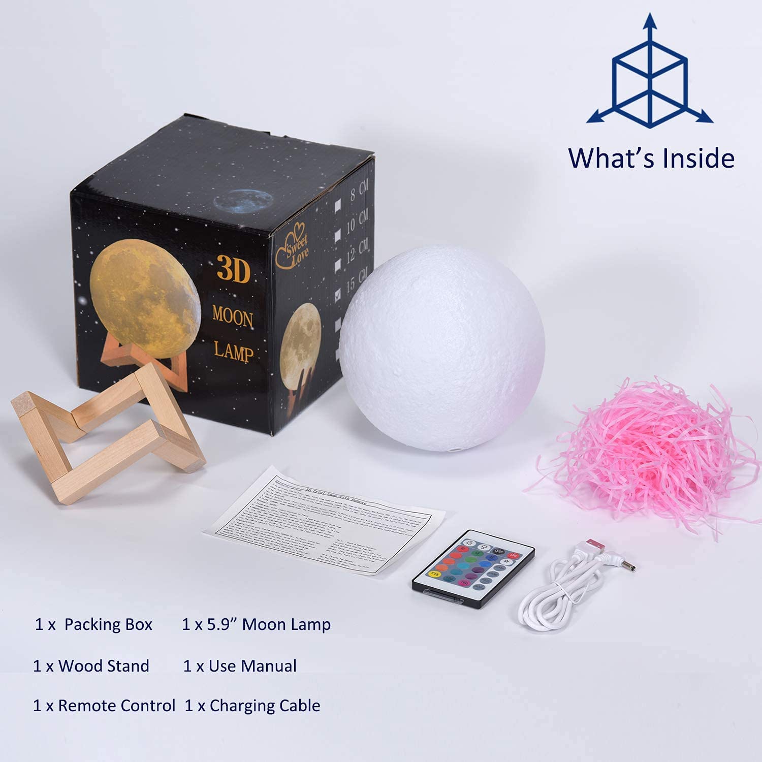 Moon Lamp, 3D Printed Night Light ?Remote & Tap & Touch Control with 16 RGB Colors, 4 Changing Mode, Dim Function, Timer ? L