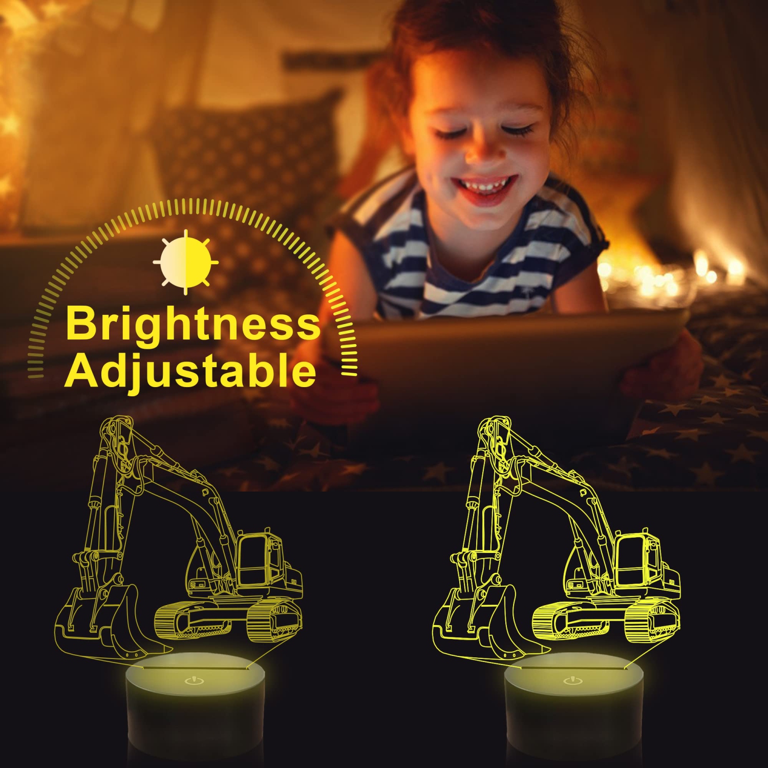 Heavy Machinery 3D Lamp Kits,Excavators, Tower Cranes, Transit Mixers, Mining Dump Truck 3D Night Light for Kids (4 Patterns
