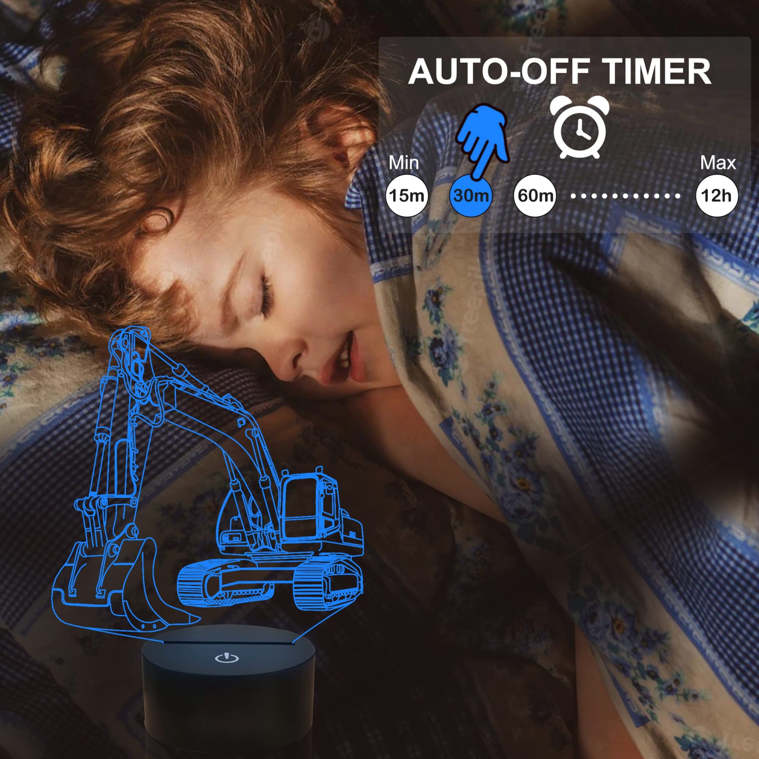 Heavy Machinery 3D Lamp Kits,Excavators, Tower Cranes, Transit Mixers, Mining Dump Truck 3D Night Light for Kids (4 Patterns