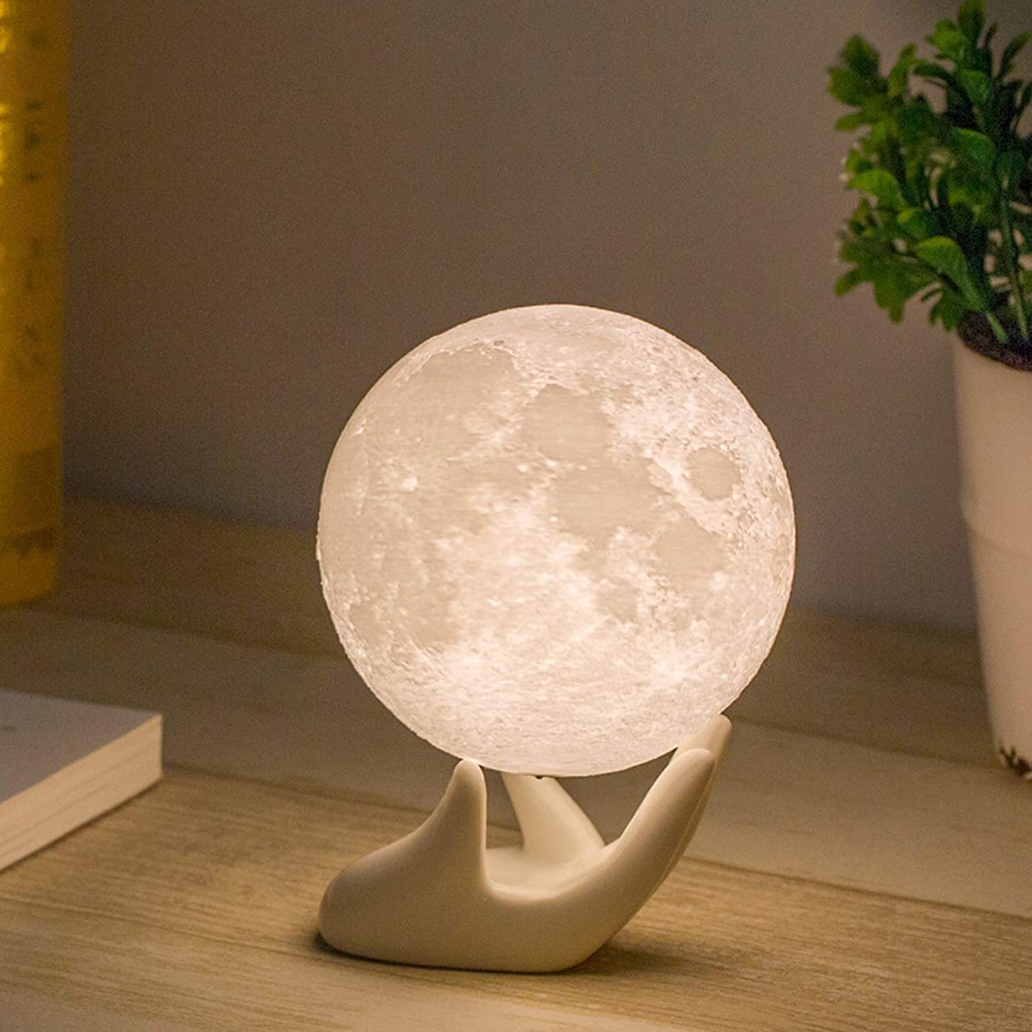 Mydethun 3D Moon Lamp with 3.5 Inch Ceramic Base, LED Night Light, Mood Lighting with Touch Control Brightness for Bedroom,